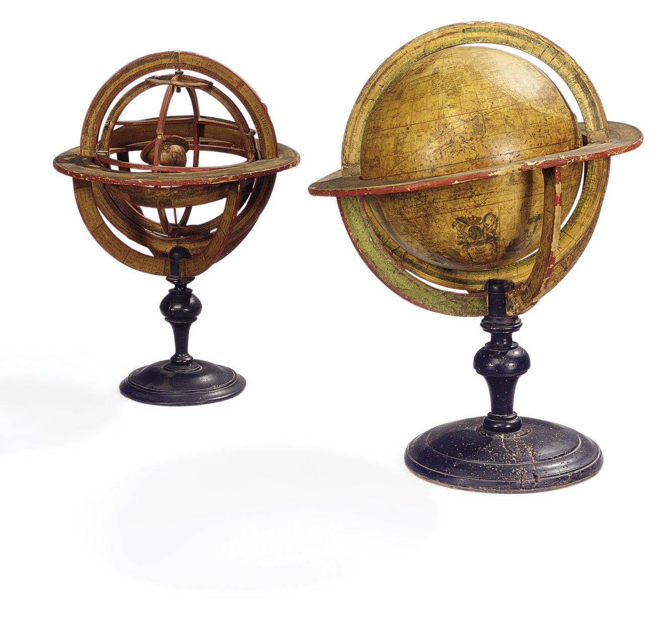 SPHERE ARMILLAIRE D'EPOQUE RESTAURATION ET GLOBE TERRESTRE DE LA FIN DU XVIIIEME SIECLE