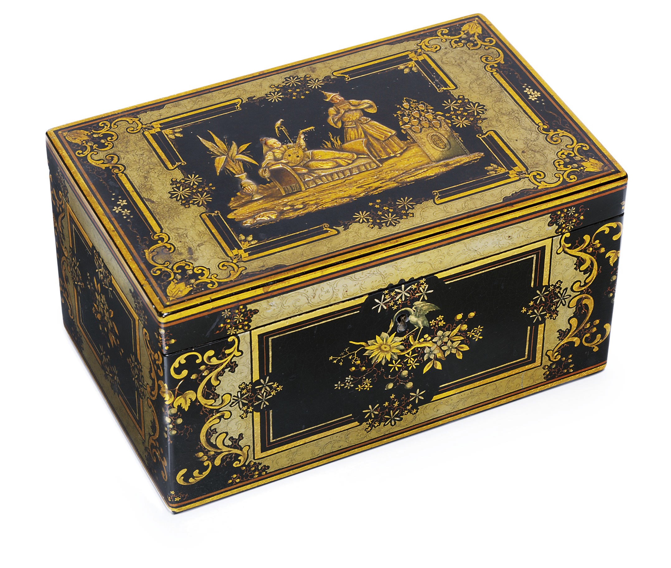 A lacquer papier-mâché tea-caddy