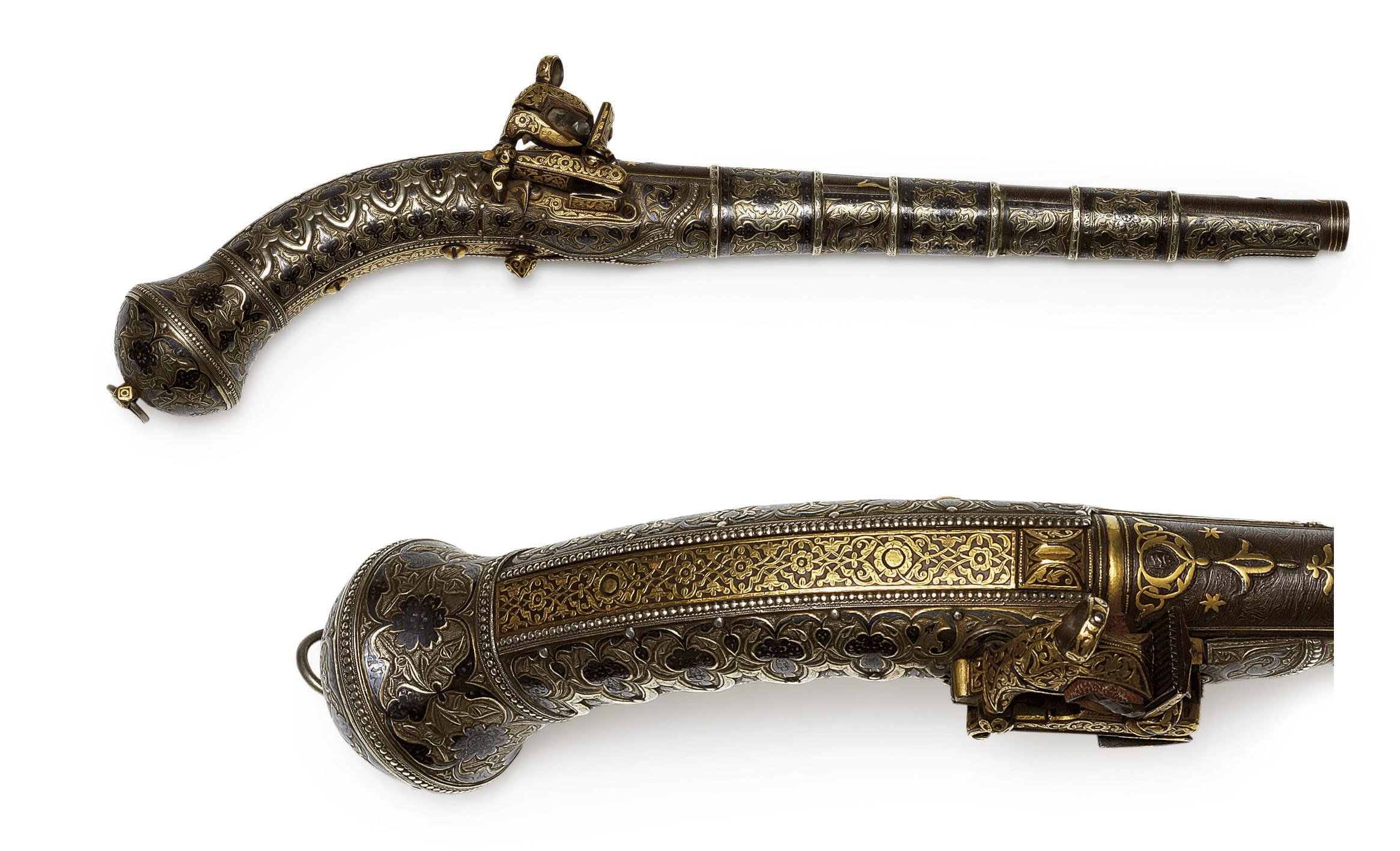 A CAUCASIAN SILVER GILT AND NIELLO PISTOL