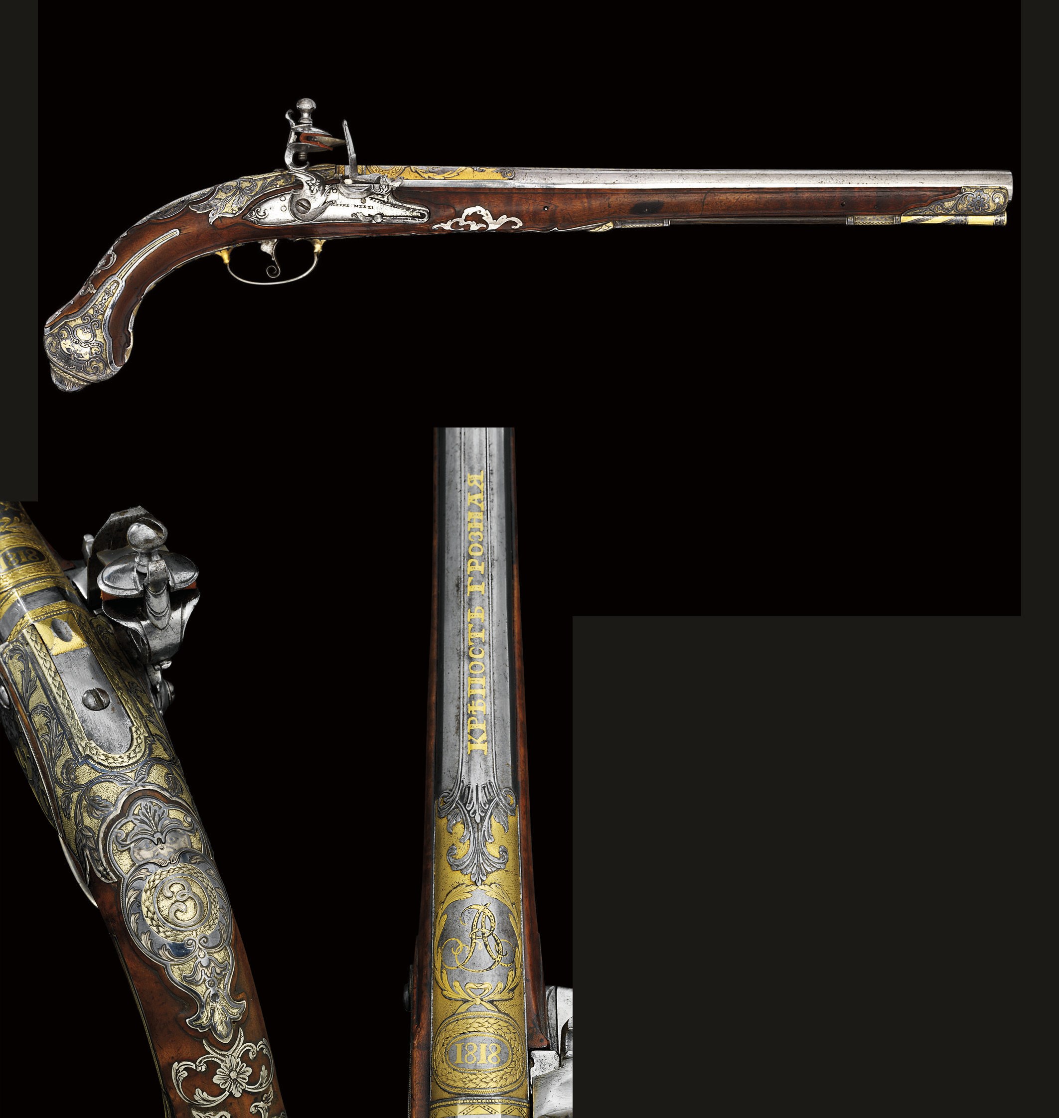 A parcel-gilt and niello-mounted flint-lock pistol