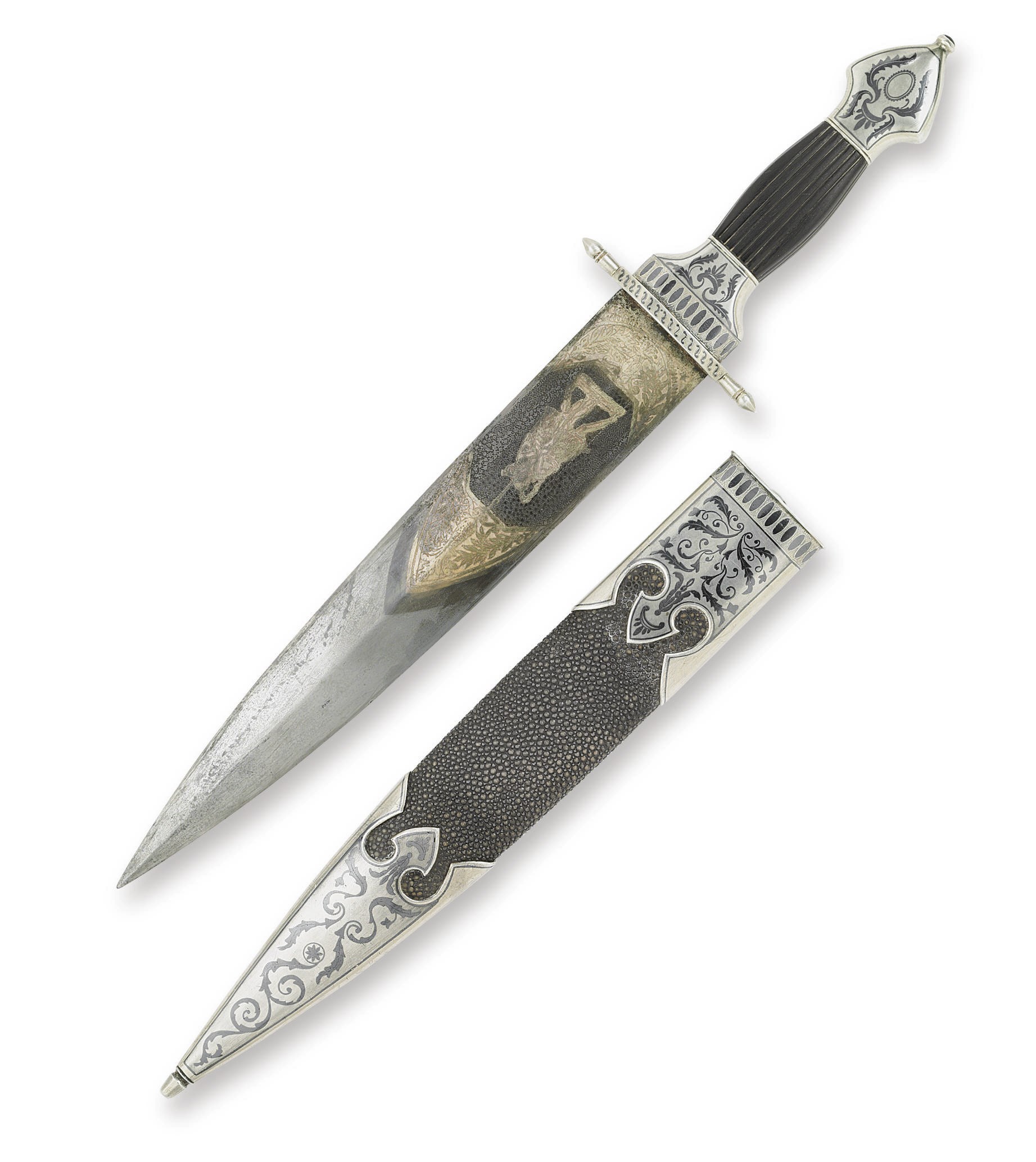 A Niello and Silver-Mounted Hunting Knife