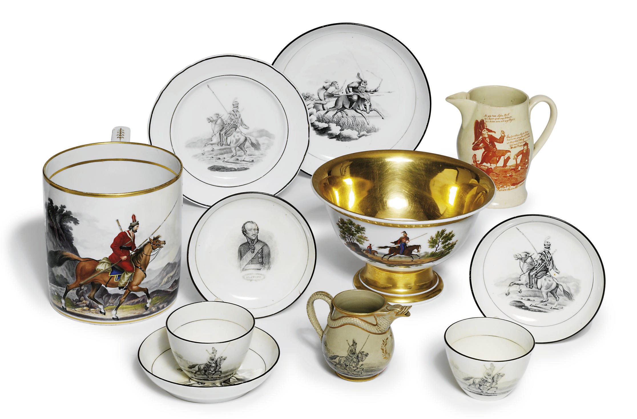 A group of ceramics including a rare drabware jug and a Grace mug