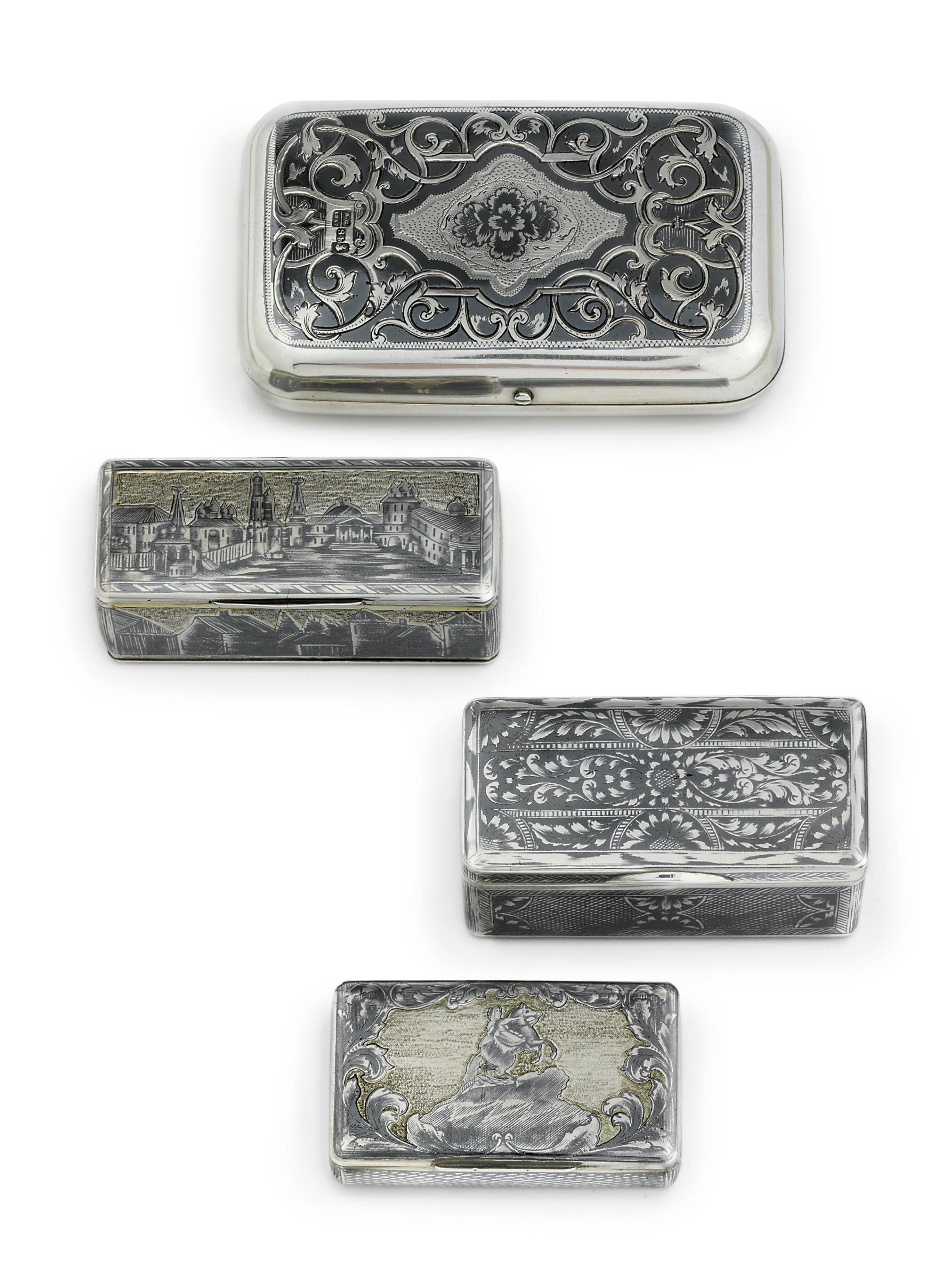 Two parcel-gilt and niello snuff-boxes