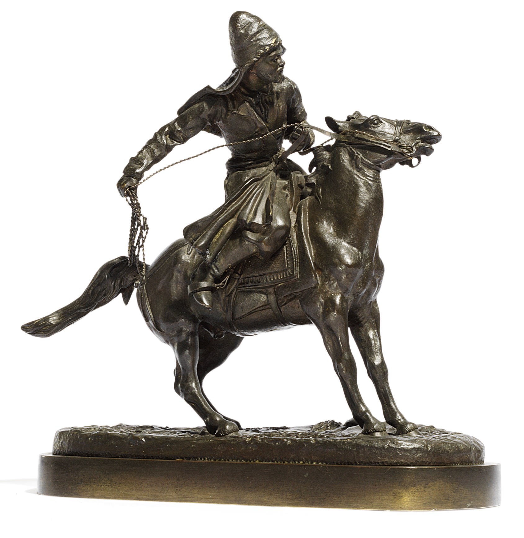 An equestrian bronze model of a Kirgiz