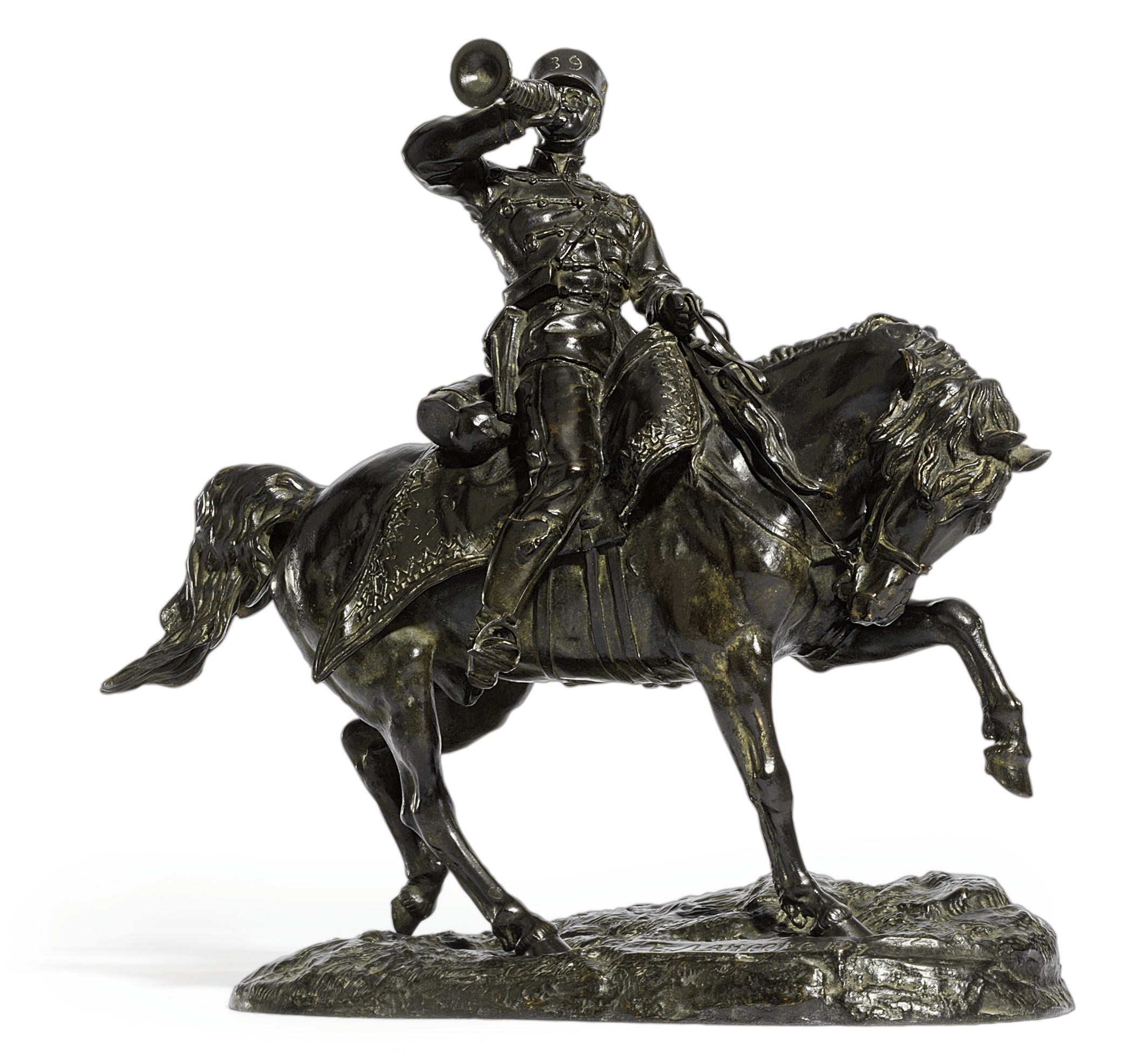 A bronze Equestrian figure of a Trumpeter