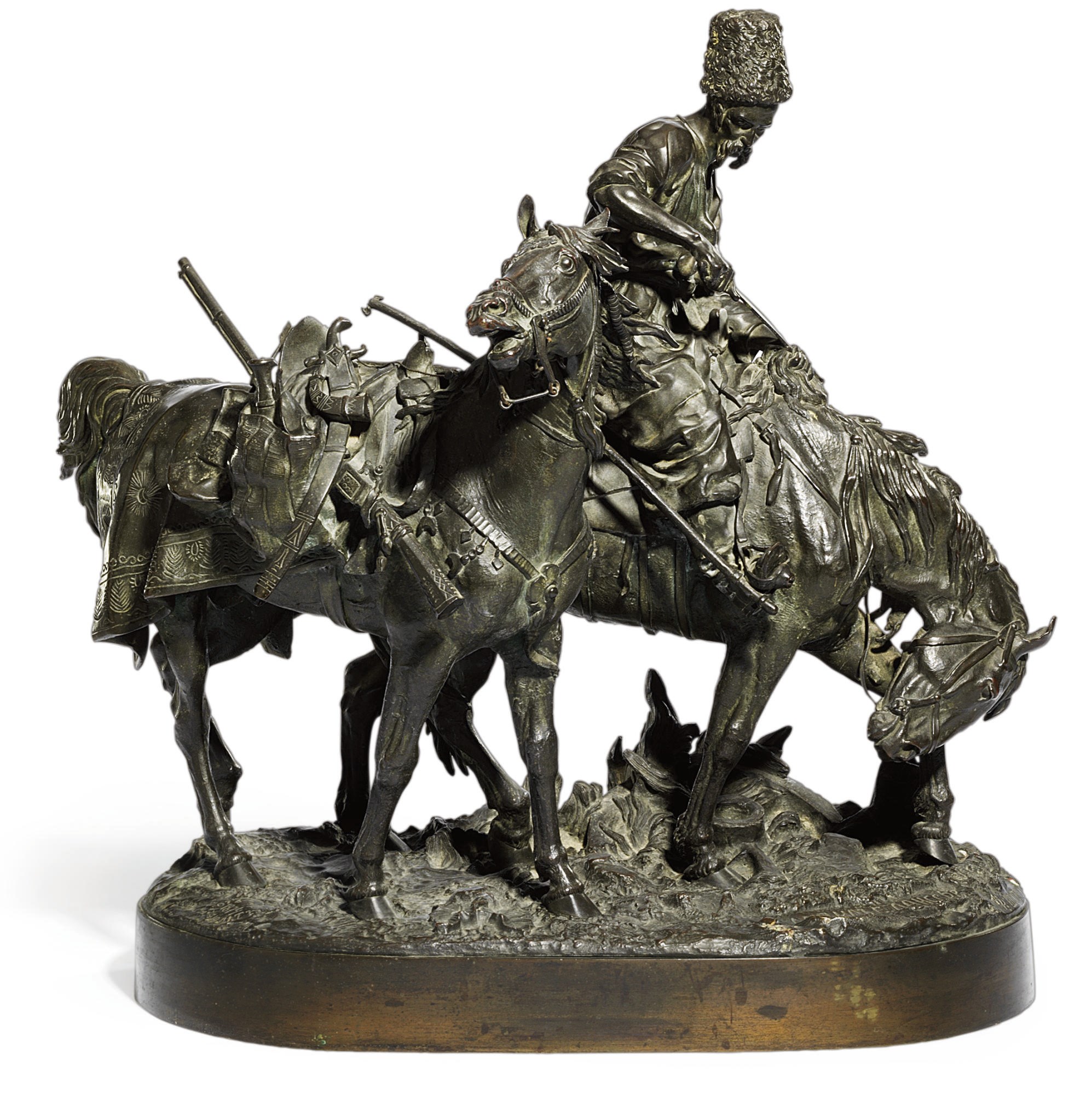 A bronze equestrian group of a Zaporozhian Cossack after battle