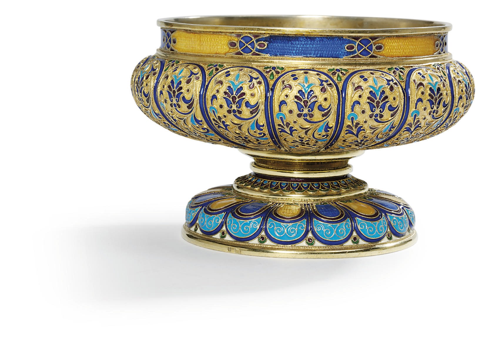 A silver-gilt, guilloché and cloisonné enamelled bowl