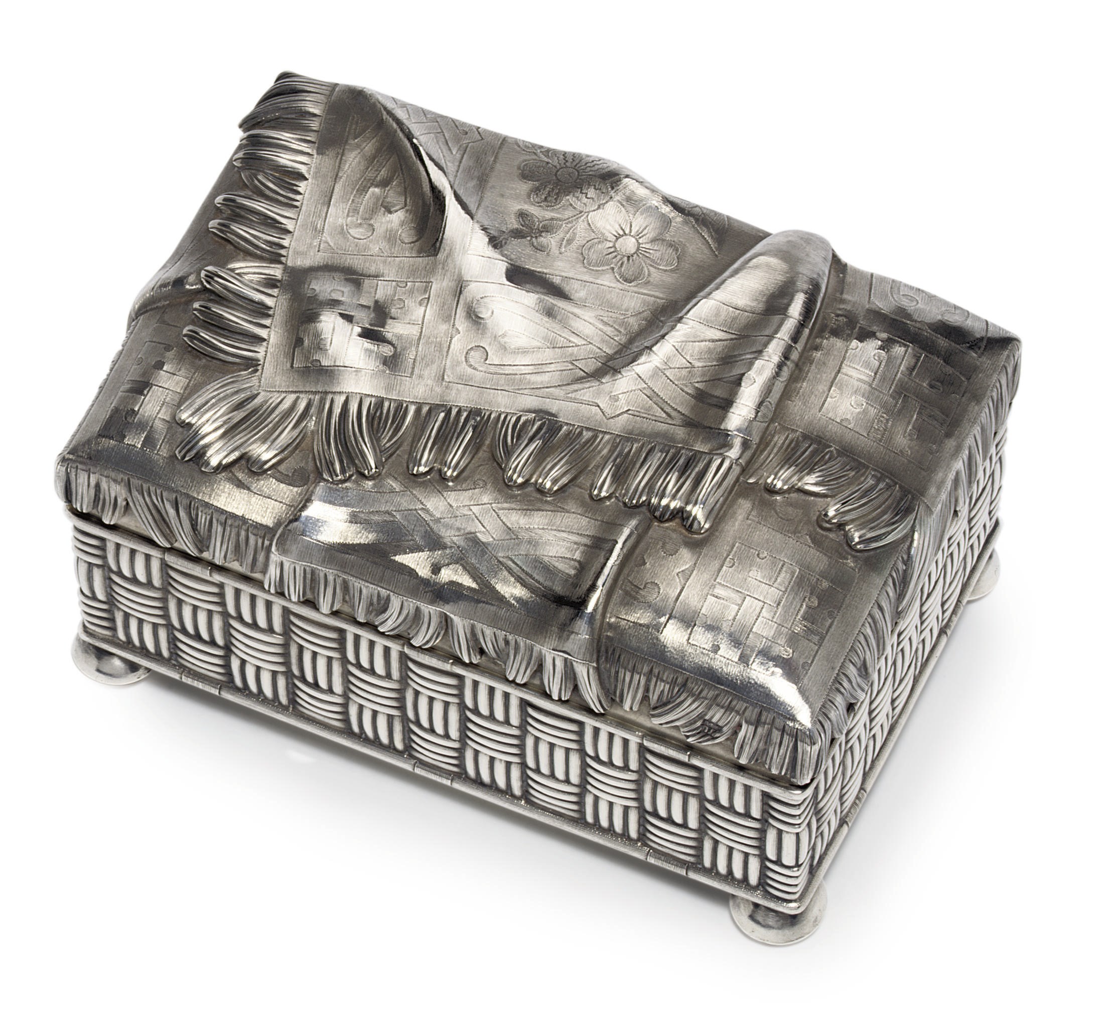 A trompe l'oeil silver casket