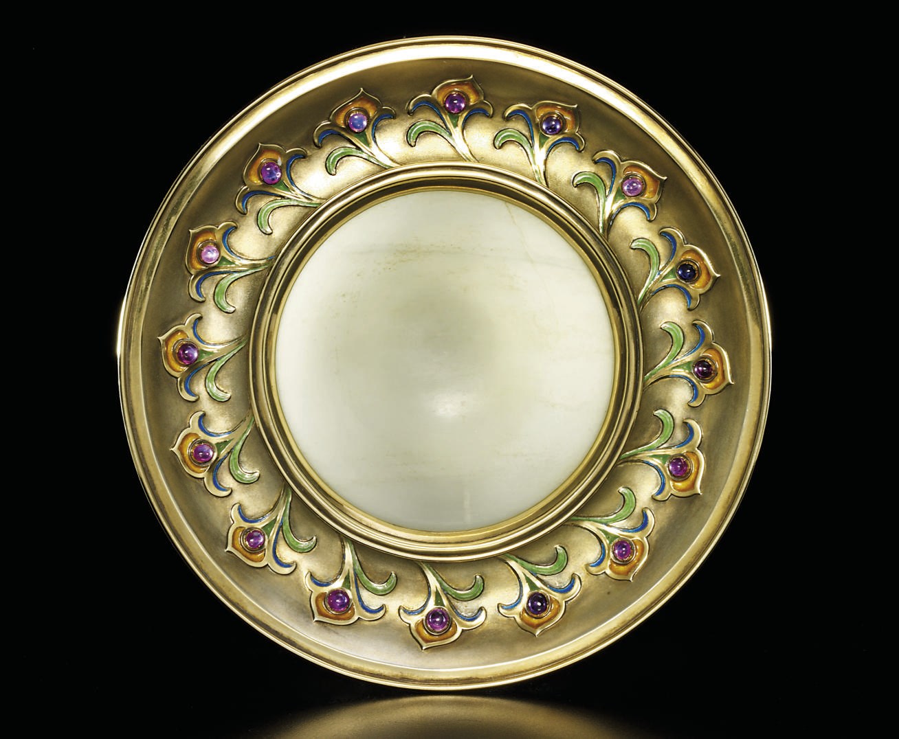 A gem-set and enamelled silver-gilt and nephrite bowl