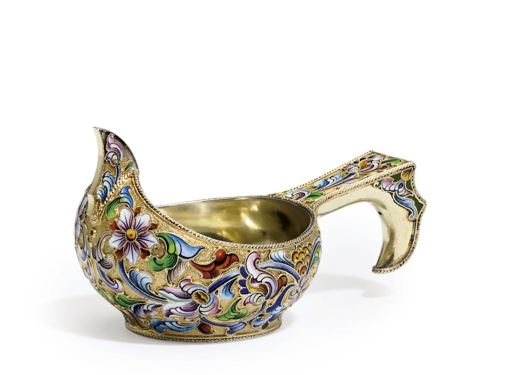 A silver-gilt and cloisonné enamel kovsh