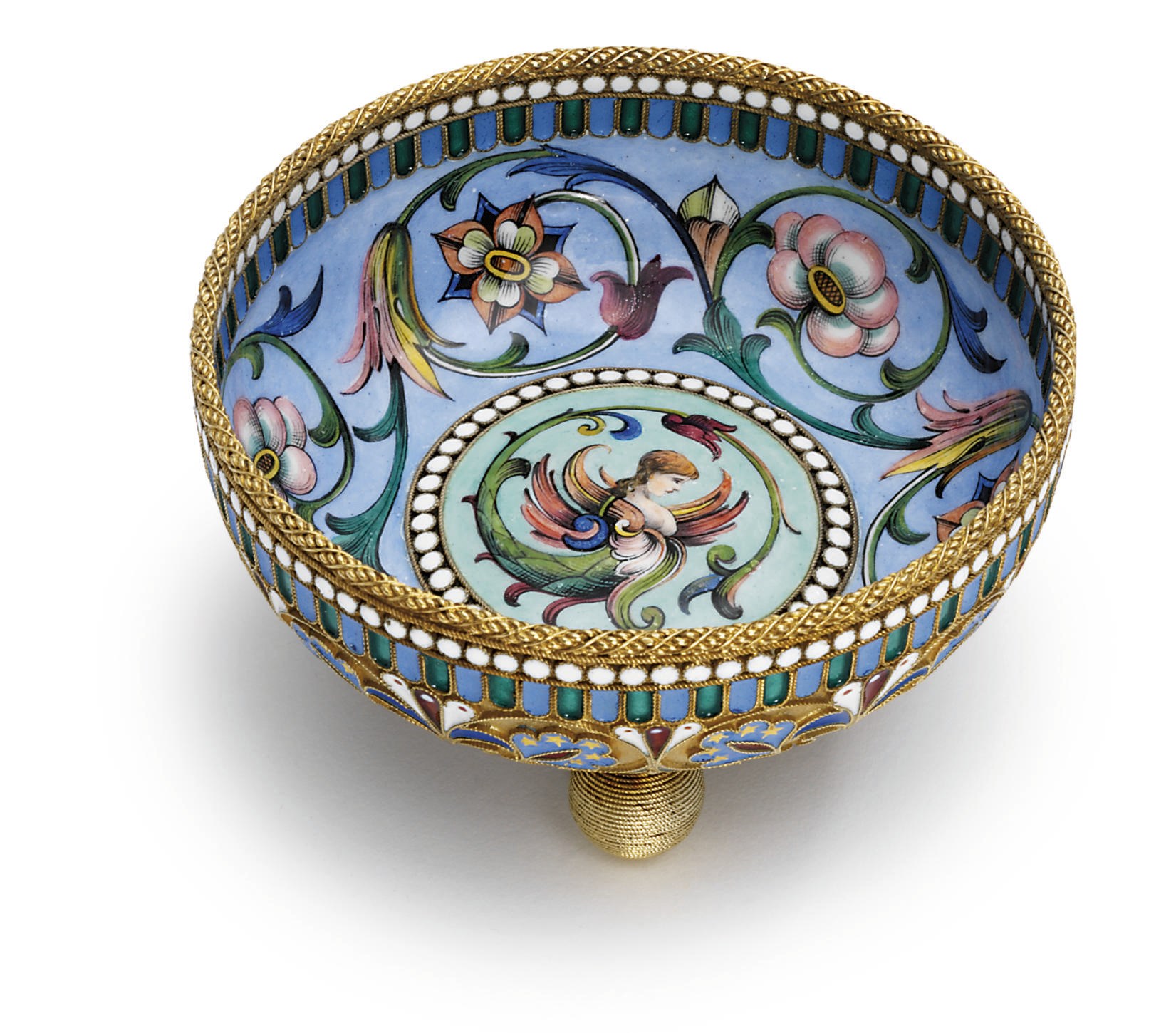 A silver-gilt, cloisonné and en plein enamel bowl
