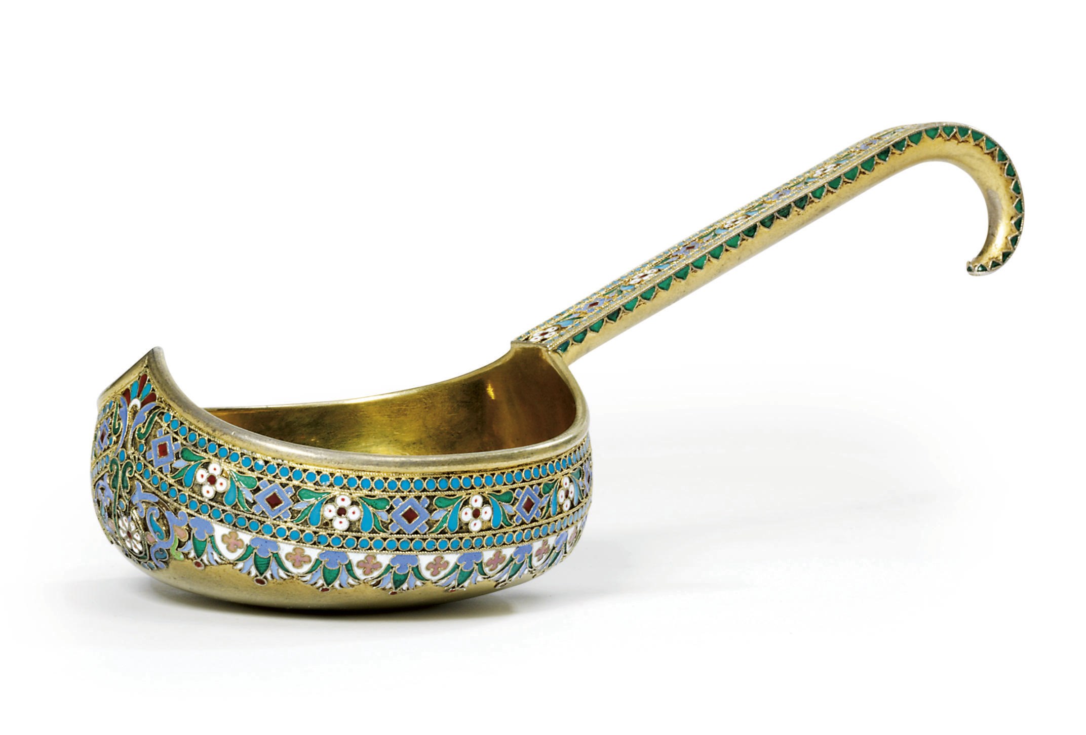 A silver-gilt and cloisonné enamel kovsh