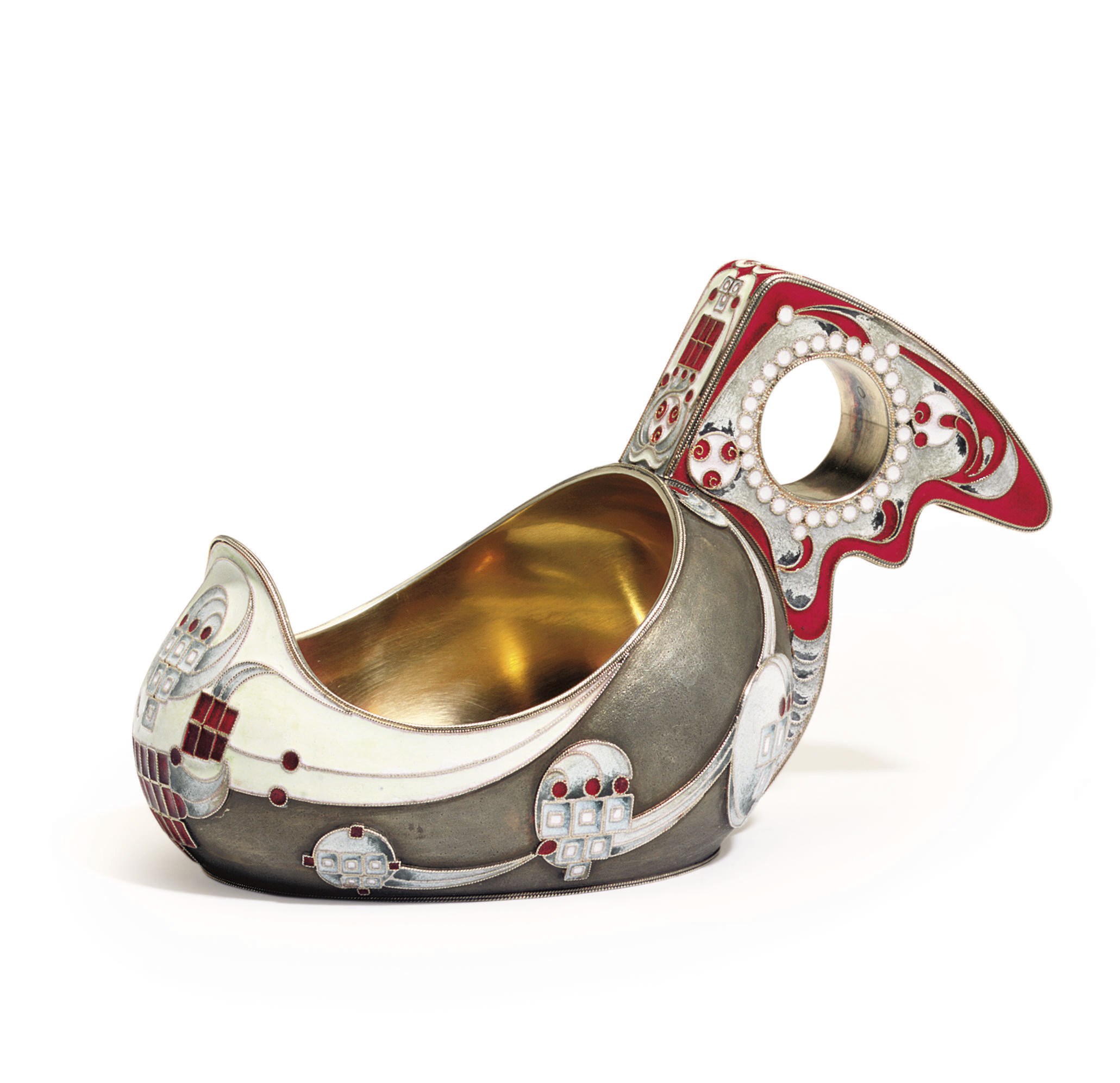 A silver-gilt and cloisonné enamel kovsh