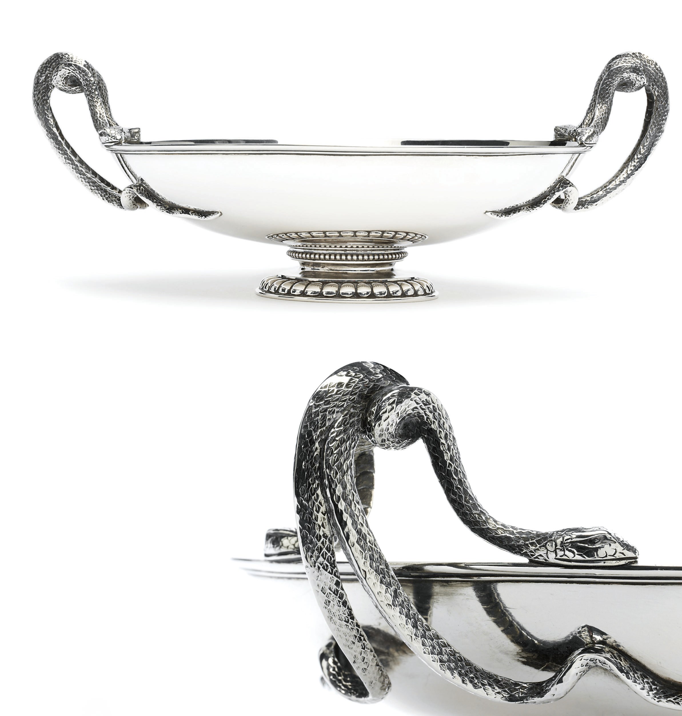 A silver two-handled bowl