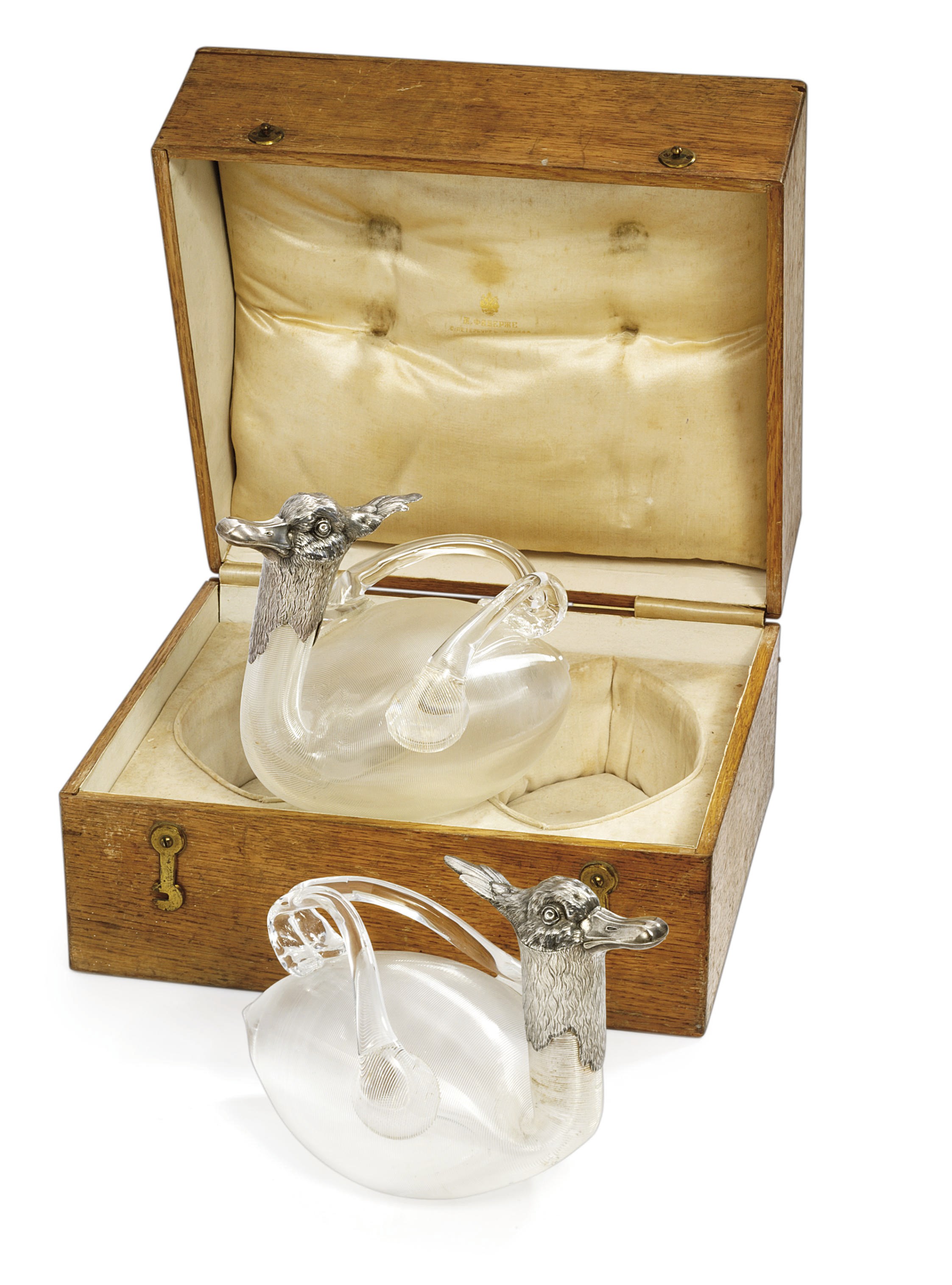 Two silver-mounted glass flasks