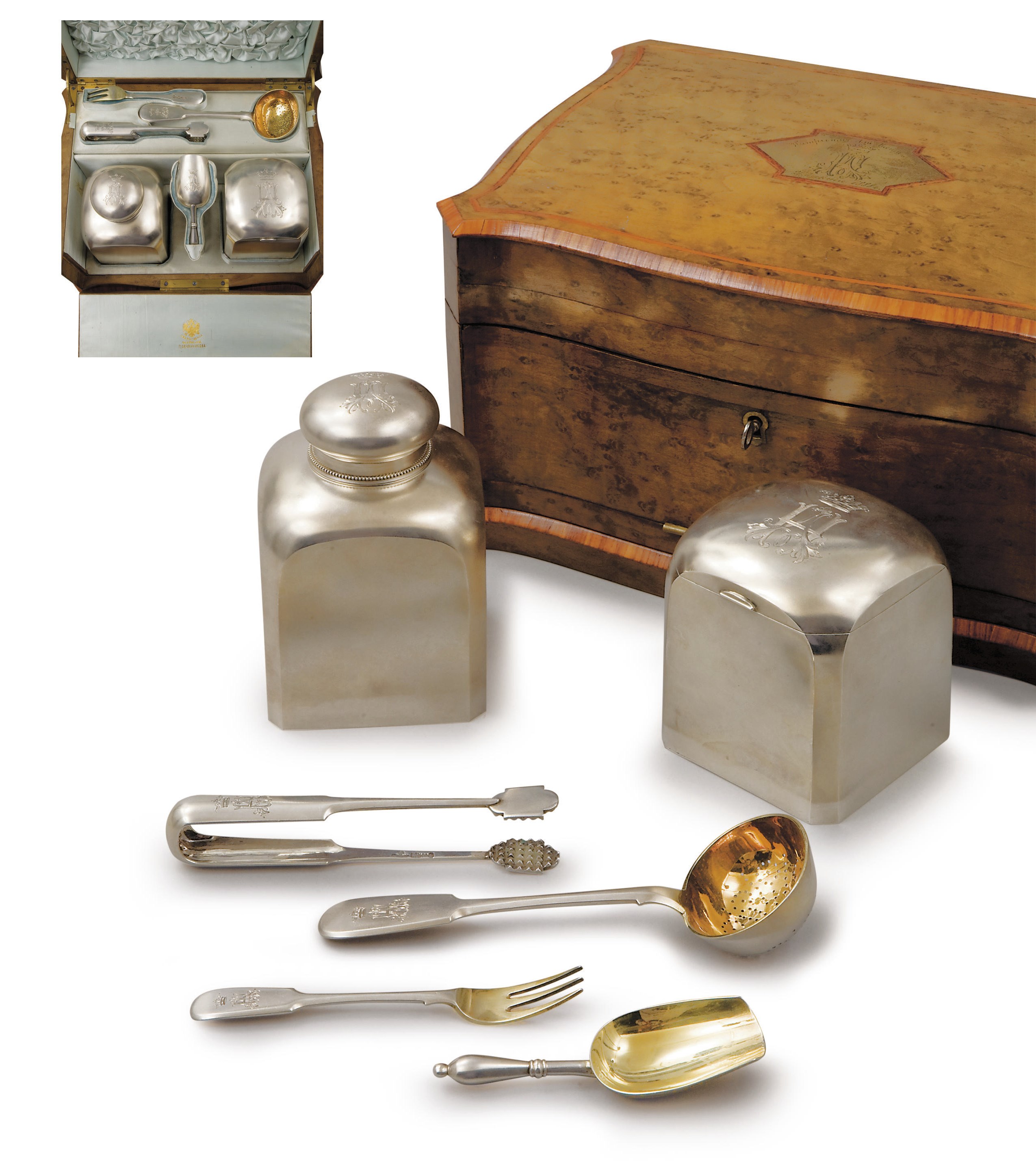 A silver tea-caddy set