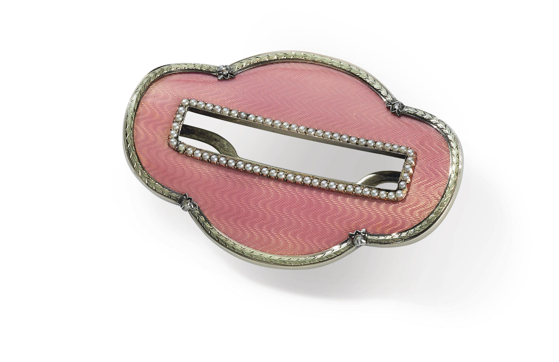 A Jewelled Gold-Mounted Guilloché Enamelled Silver Belt Buckle