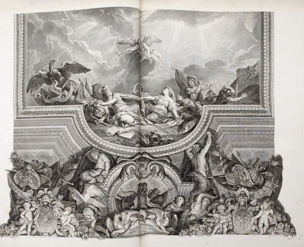 [CABINET DU ROI] -- [LE BRUN, Charles (1619-1690). La Grande galerie de Versailles et les deux salons qui l'accompagnent, peints par Charles Le Brun, premier ministre de Louis XIV, dessinés par Jean-Baptiste Massé, peintre, et gravés sous ses yeux par les meilleurs maîtres du temps. Paris: Imprimerie royale, 1752.]