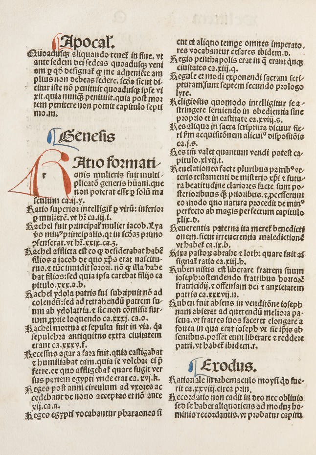 [INCUNABLE] -- NICOLAUS DE LYRE (1270?-1340?). Repertorium in postillas. Nuremberg: Anton Koberger, 19 avril 1494.