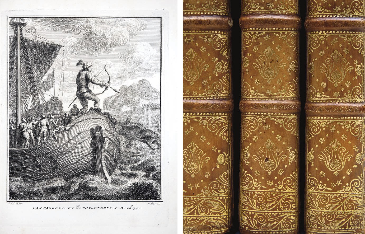 RABELAIS, François (1494?-1553). Oeuvres de maître François Rabelais, avec des remarques historiques et critiques de Mr. Le Duchat. Nouvelle édition. Amsterdam: Jean Frédéric Bernard, 1741.