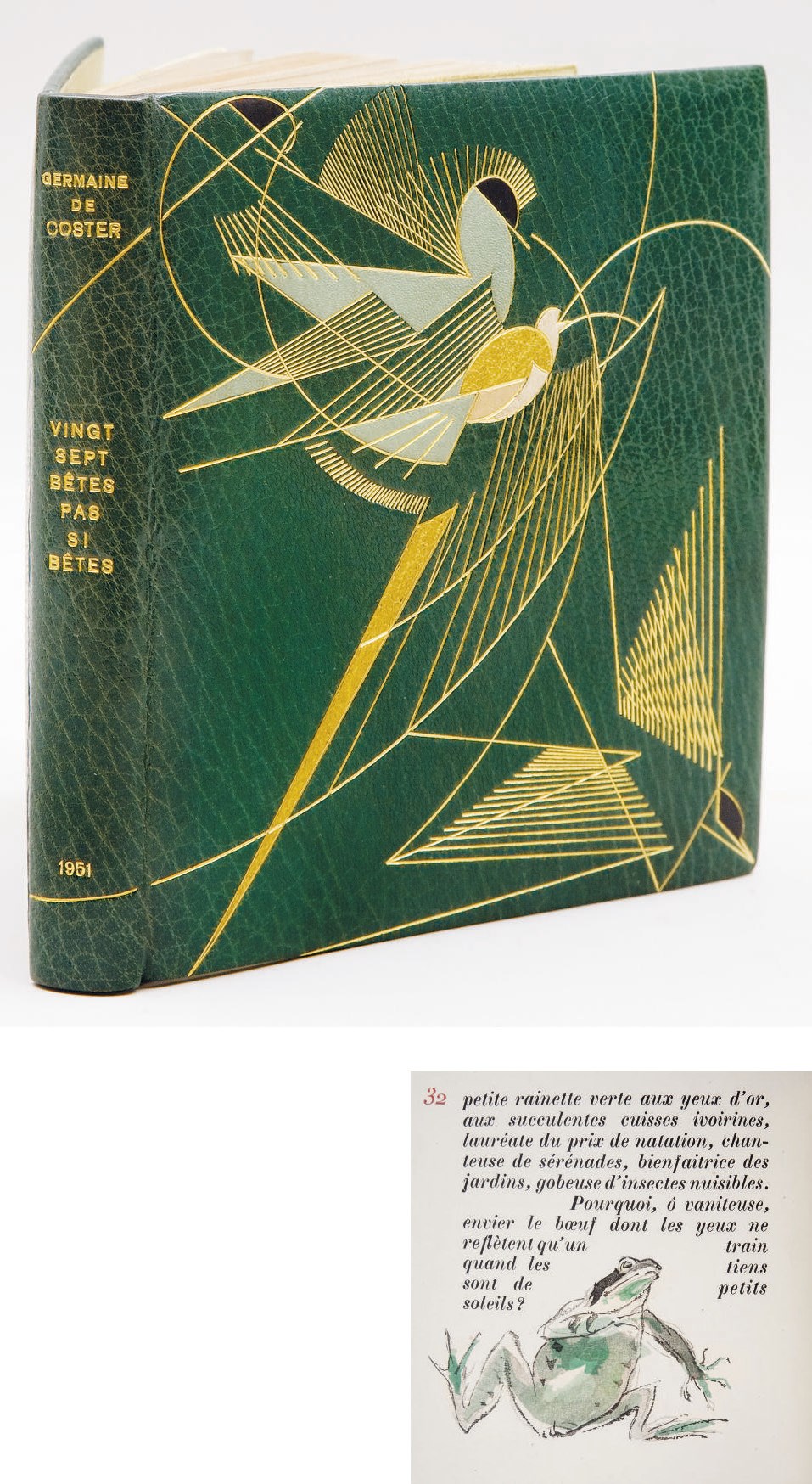 COSTER, Germaine de (1895-?). 27 bêtes pas si bêtes de Germaine de Coster présentées par Marcel Aymé. Paris: chez l'Artiste, 1950.