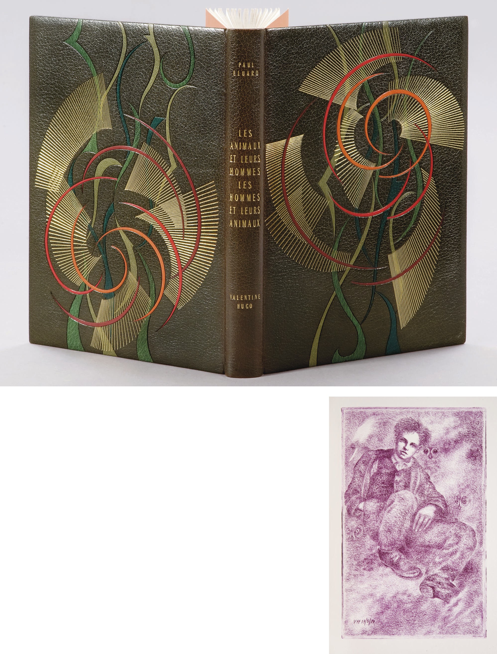 [HUGO] -- ÉLUARD, Paul (1895-1952). Les Animaux et leurs hommes, les hommes et leurs animaux. Poèmes de Paul Éluard illustrés par Valentine Hugo. Paris: [chez l'artiste, imprimerie H. Jourde, 1937].