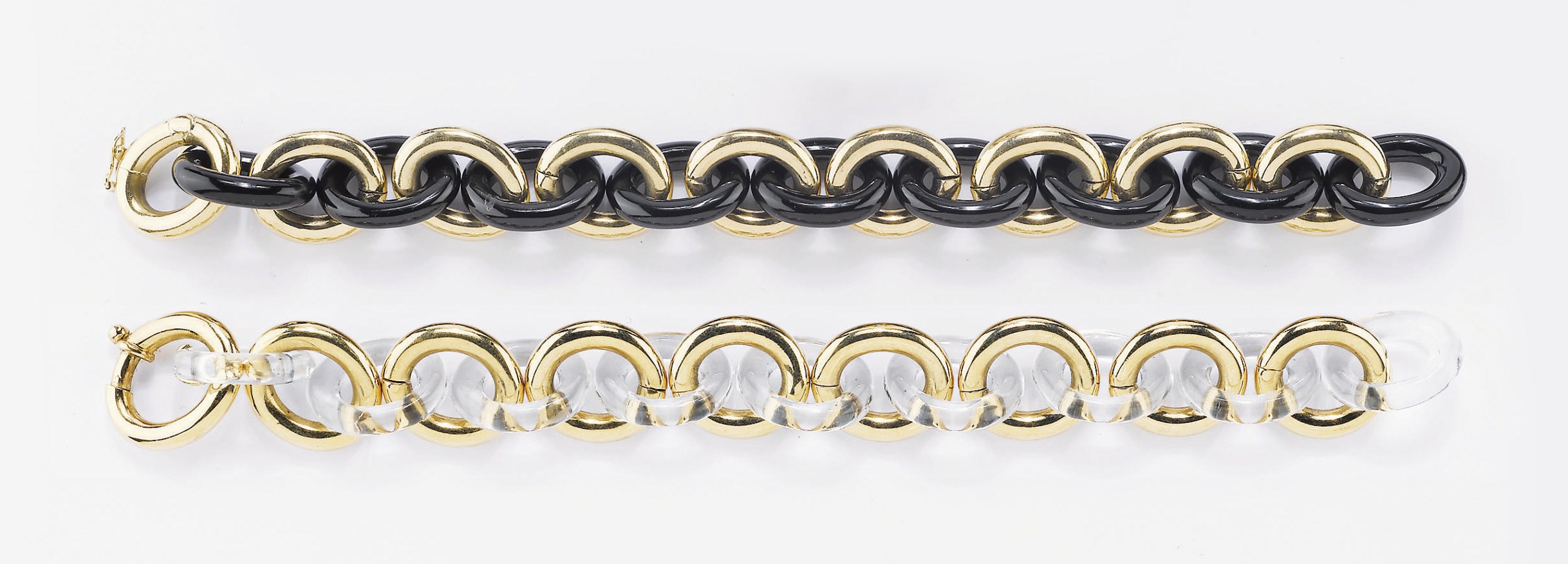 COPPIA DI BRACCIALI IN ORO, CRISTALLO DI ROCCA E ONICE