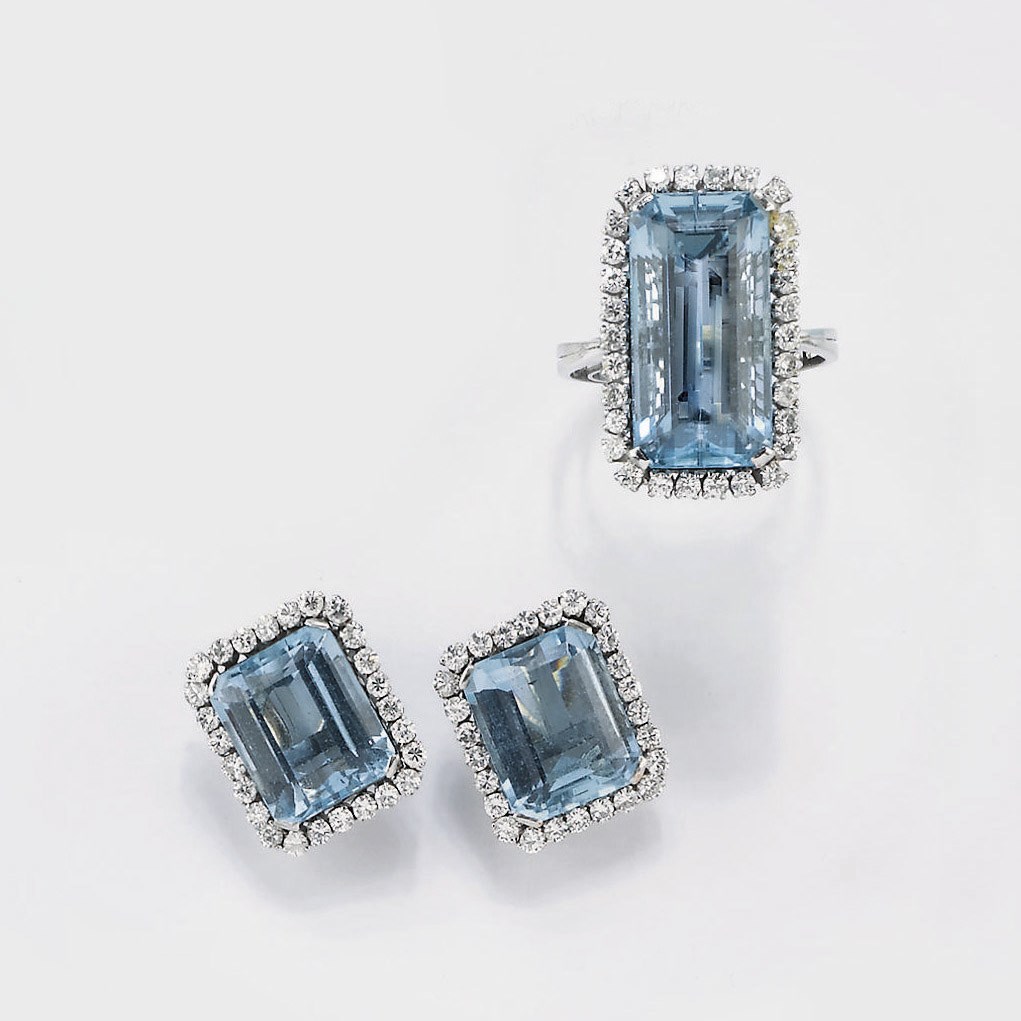 PARURE CON ACQUAMARINE E DIAMANTI