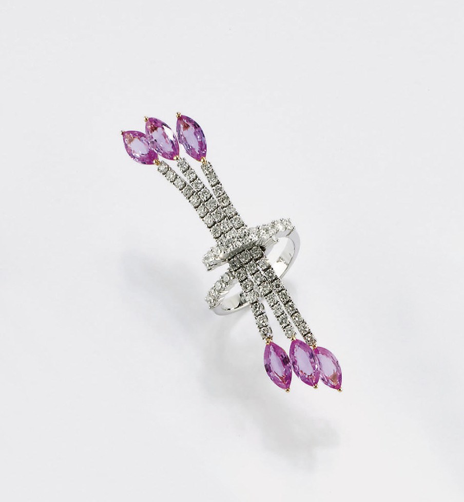 ANELLO CON BRILLANTI E ZAFFIRI ROSA