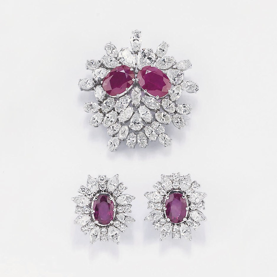 DEMI PARURE IN DIAMANTI E RUBINI