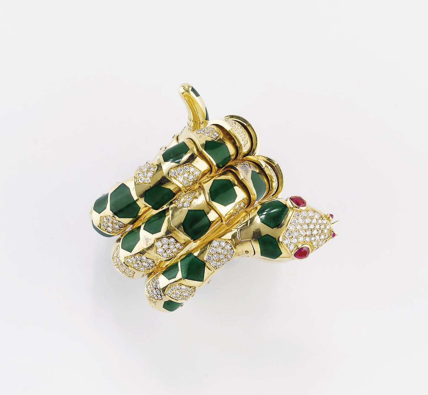BRACCIALE A SERPENTE IN ORO, SMALTO E BRILLANTI, FIRMATO BULGARI
