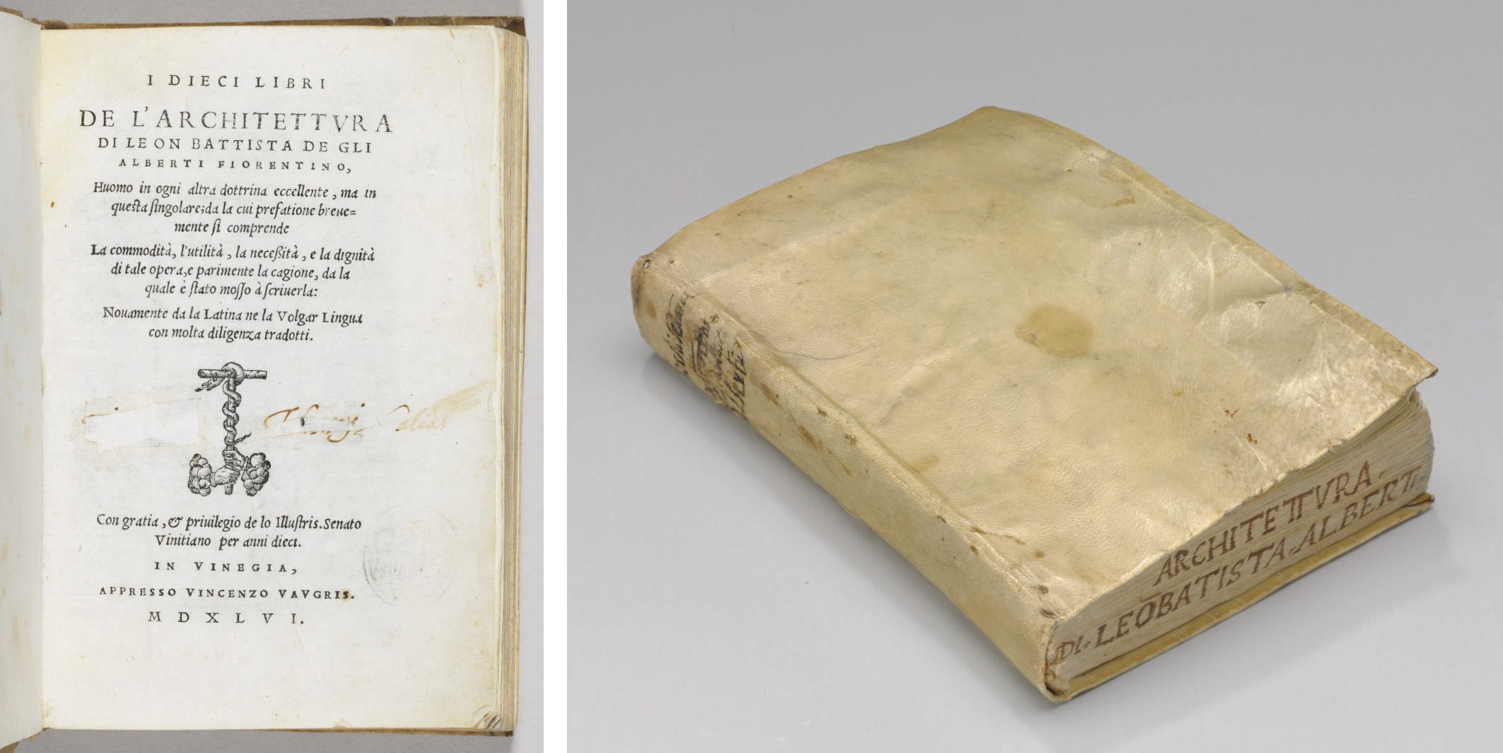 ALBERTI, Leon Battista (1404-1472). I dieci libri de l'architettura. Venice: Vincenzo Valgrisi, 1546.