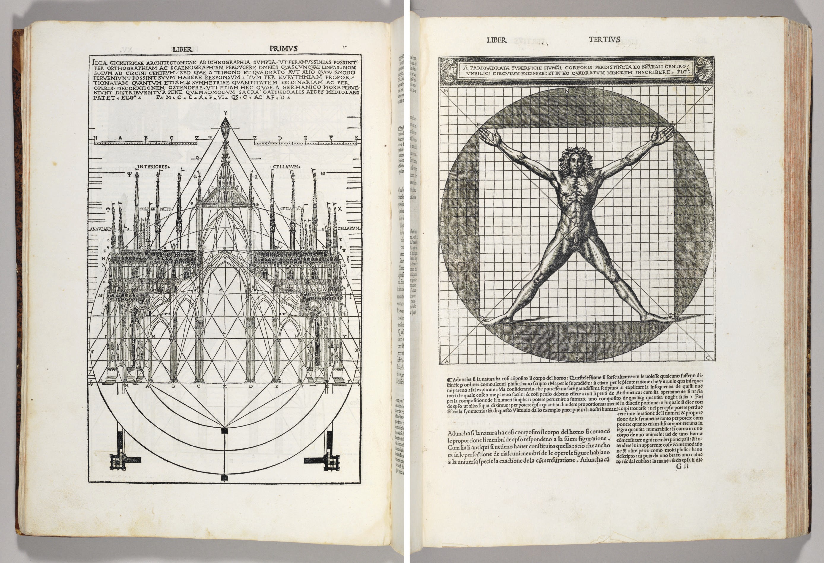 VITRUVIUS POLLIO, Marcus (ca 90-20 B.C.). De architectura libri dece. Translated by Cesare Cesariano (1475-1543). Commentary by Cesariano, Benedetto Giovio, and Bono Mauro. Como: Gottardo da Ponte for Agostino Gallo and Aloisio Pirovano, 15 July 1521.