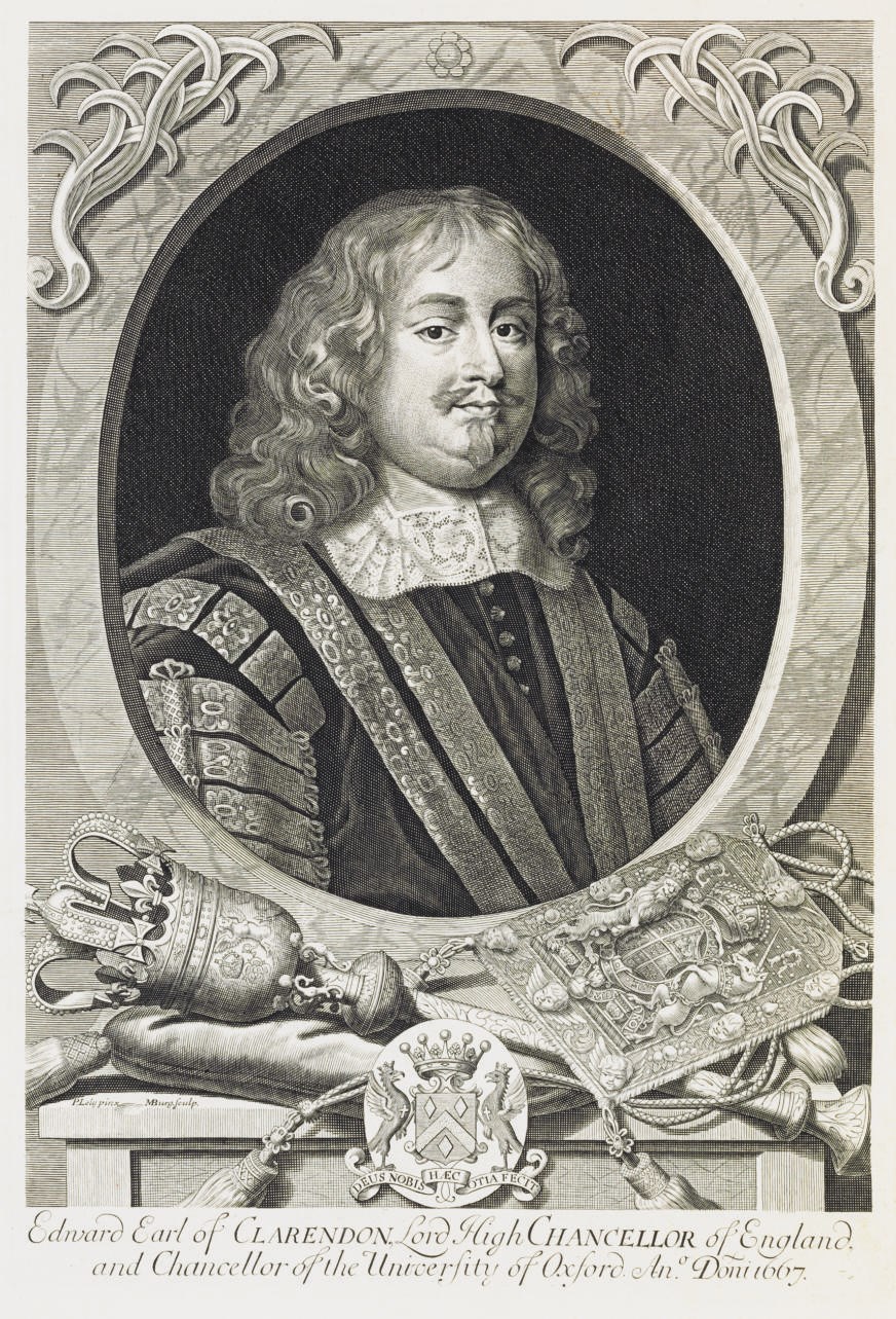 CLARENDON, Edward Hyde, Earl of (1609-1674). The History of the Rebellion and Civil Wars in England, Begun in the Year 1641. Oxford: at the Theater, 1707.