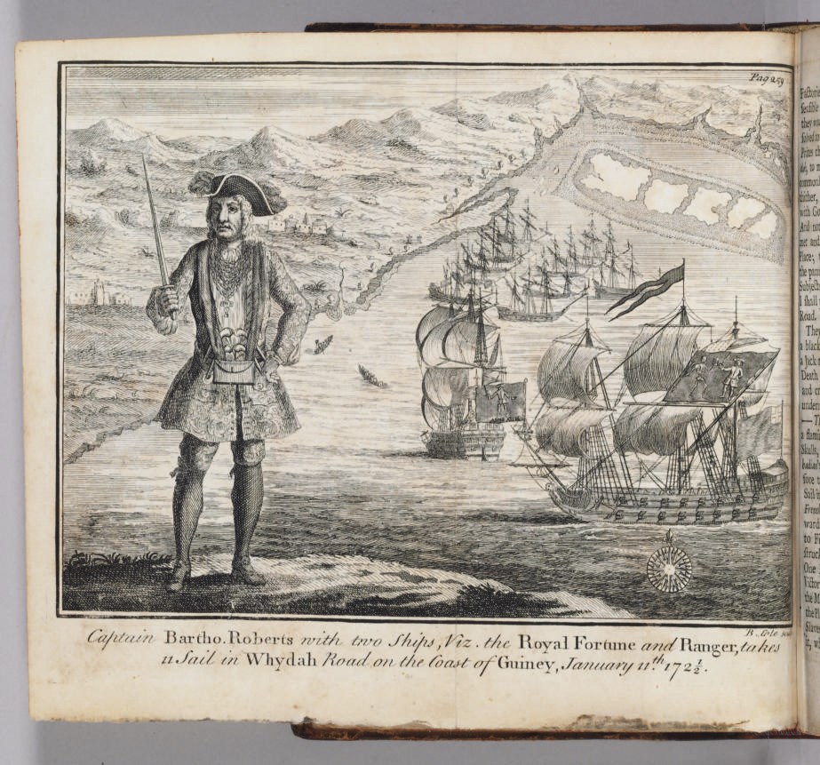 [DEFOE, Daniel]. A General History of the Pyrates, from their first rise and Settlement in the Island of Providence, to the Present Time. With the remarkable Actions and Adventures of the two Female Pyrates Mary Read and Anne Bonny... by Captain Charles Johnson . London: T. Warner, 1724.