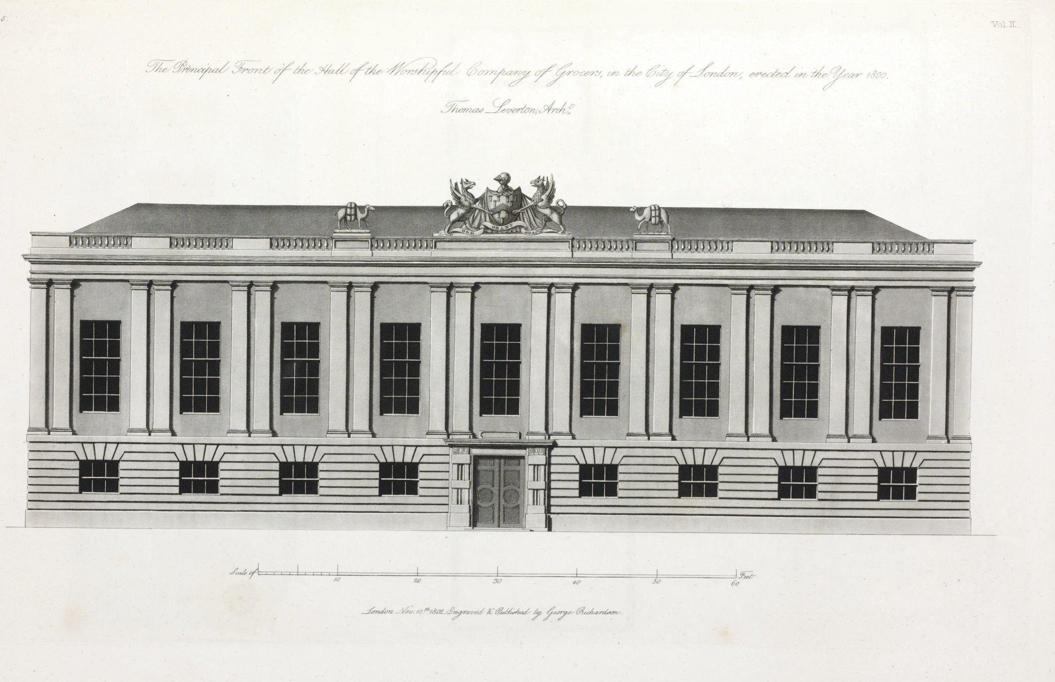RICHARDSON, George (1736-1817). The New Vitruvius Britannicus; consisting of plans and elevations of modern buildings... erected in Great Britain by the most celebrated architects. London: W.Bulmer & Co,. and T. Bensley, for the author, sold by J.Taylor, 1802-1808.