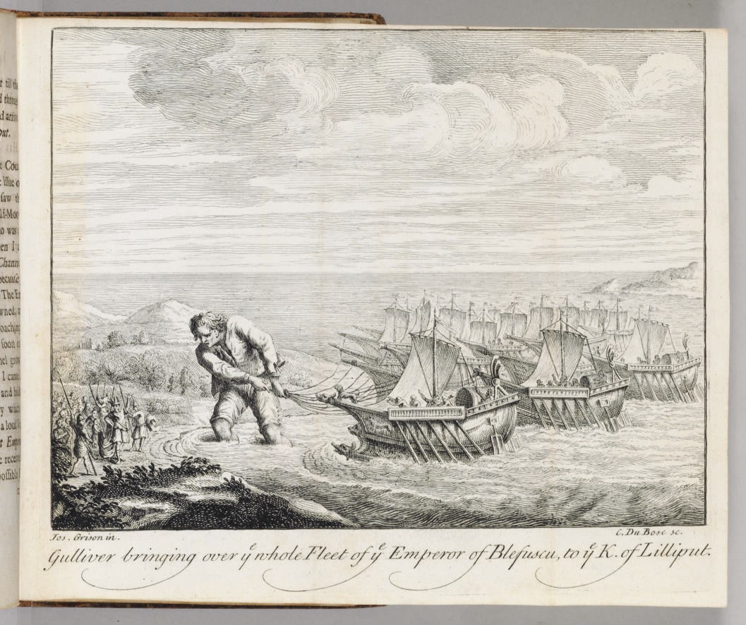 [SWIFT, Jonathan (1667-1745)]. Travels into Several Remote Nations of the World. In four parts. By Lemuel Gulliver. London: Benjamin Motte, 1726. -- Travels into Several Remote Nations of the World by Capt. Lemuel Gulliver. London: printed in the year, 1727. --  Memoirs of the Court of Lilliput. Written by Captain Gulliver. London: J. Roberts, 1727.