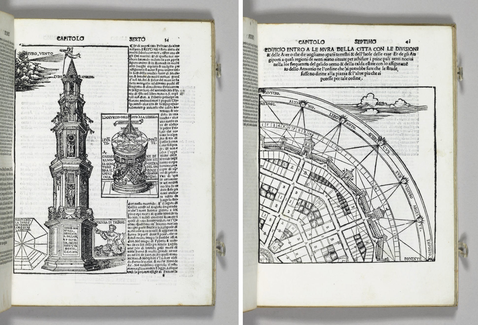 VITRUVIUS POLLIO, Marcus. Architettura. Vetruvio in volgar lingua. Translated by Giovanni Battista Caporali (ca 1475-1555). Perugia: Giano Bigazzini, 1536.