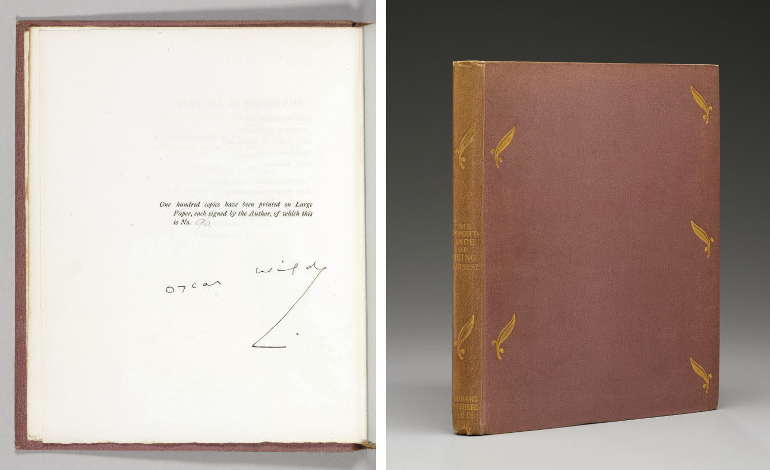 WILDE, Oscar (1854-1900). The Importance of Being Earnest: A Trivial Comedy for Serious People. London: Leonard Smithers and Co., 1899.