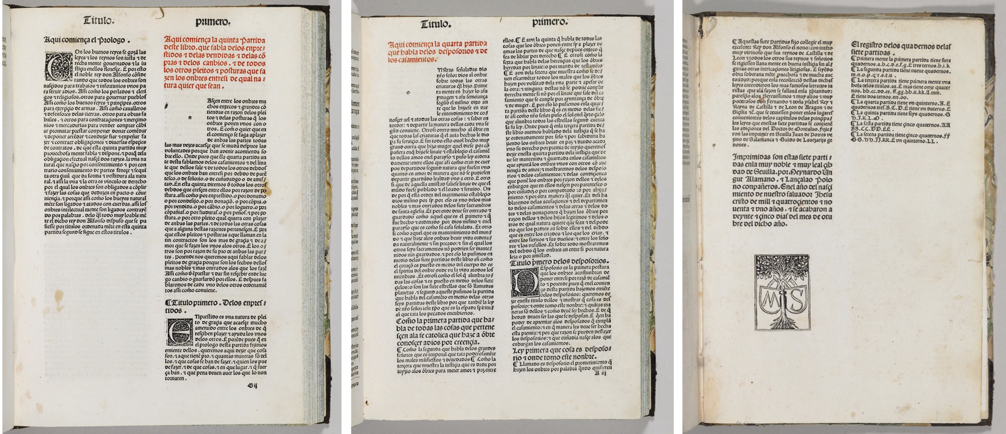 ALFONSO X, King of Castile and Leon, called 'The Wise' (1221-1284). Las siete partidas. With additions by Alfonso Díaz de Montalvo. Seville: Meinard Ungut and Stanislaus Polonus, 25 October 1491.