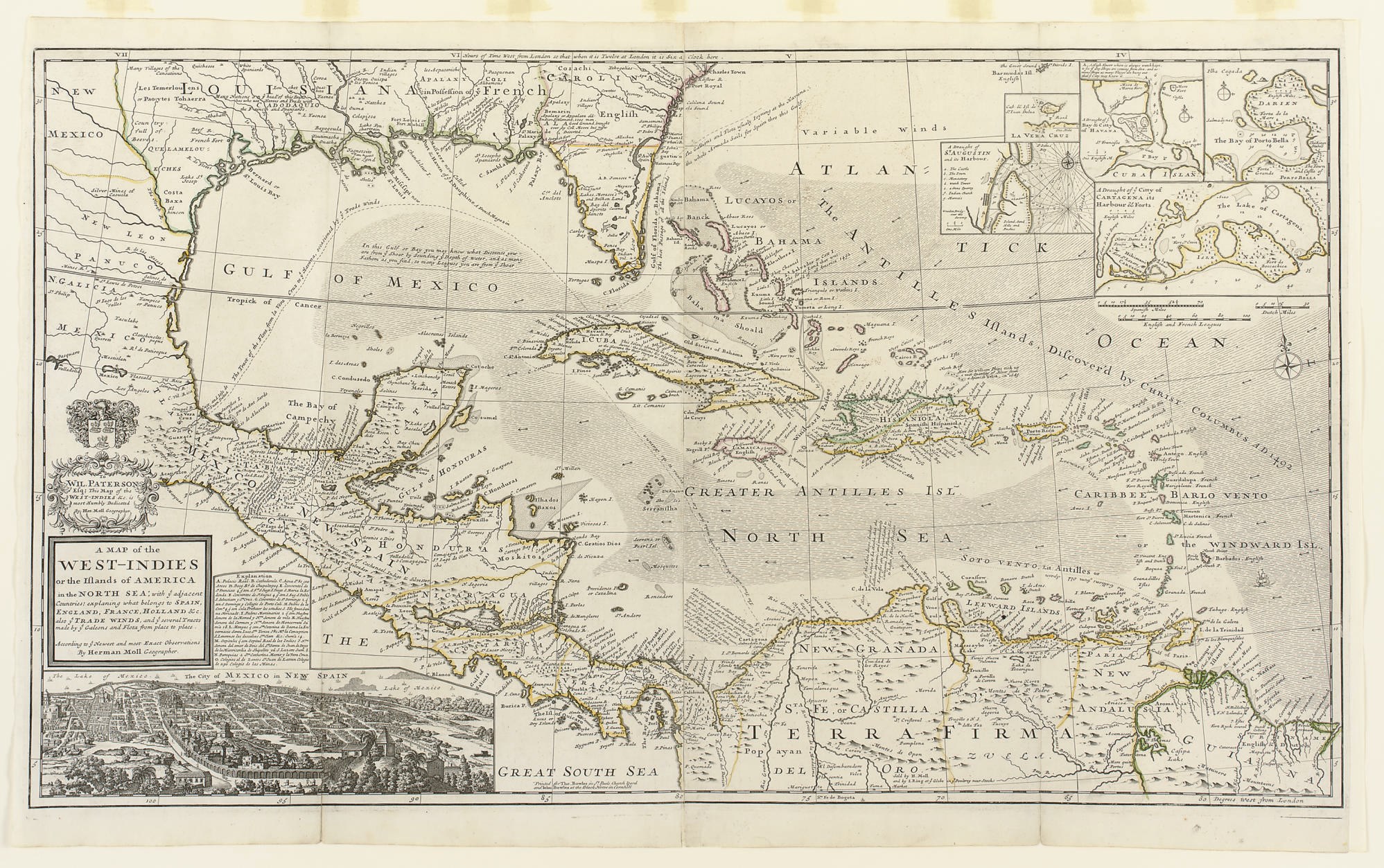 MOLL, Herman. A Map of the West Indies or the Islands of America in the North Sea. [London]: Printed for Tho. Bowles in St. Paul's Church yard and John Bowles at the Black Horse in Cornhill, [ca 1730].