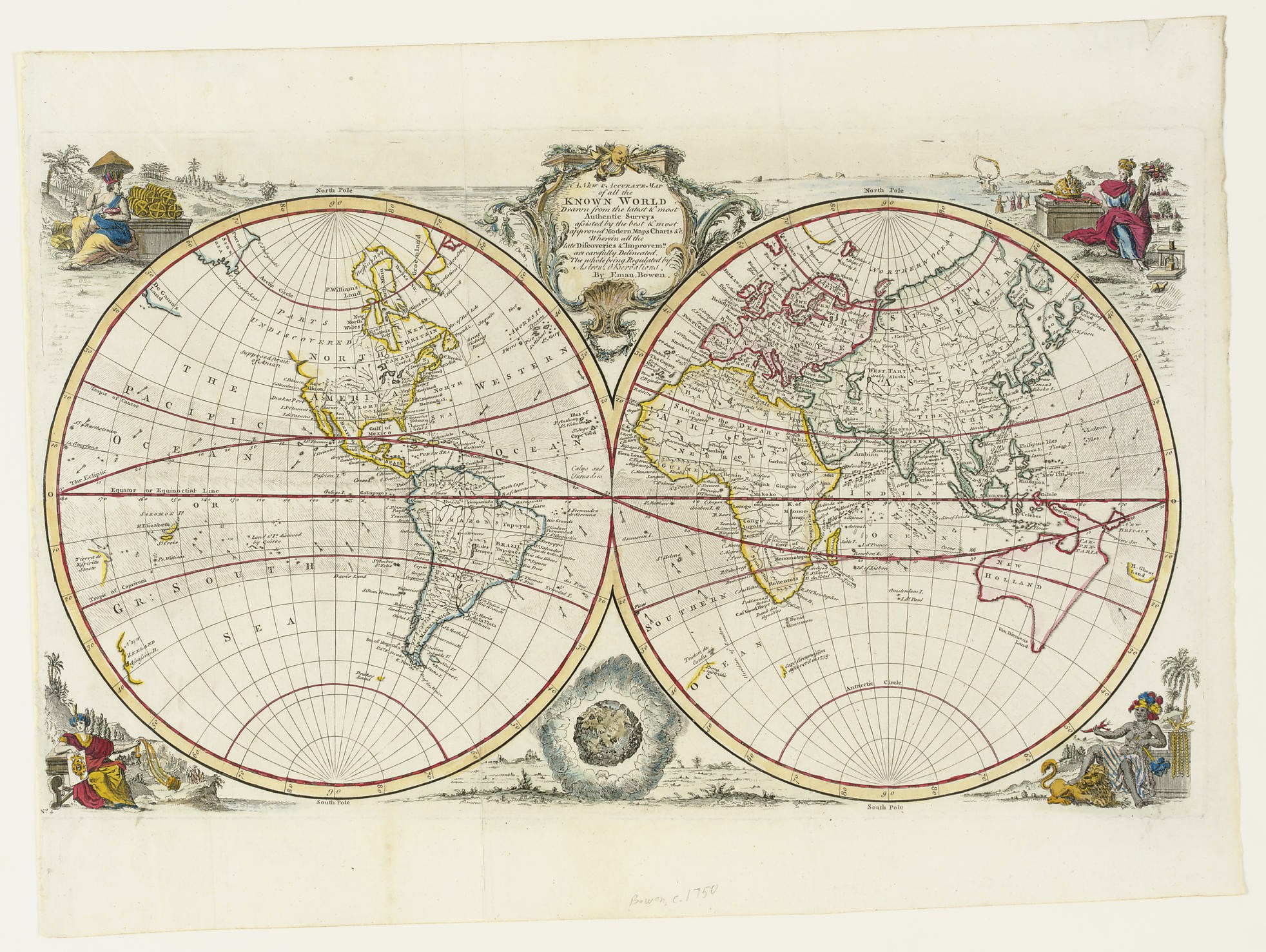 BOWEN, Emanuel (d.1767). A New & Accurate Map of all the Known World Drawn from the latest & most Authentic Surveys... [London, ca 1752].