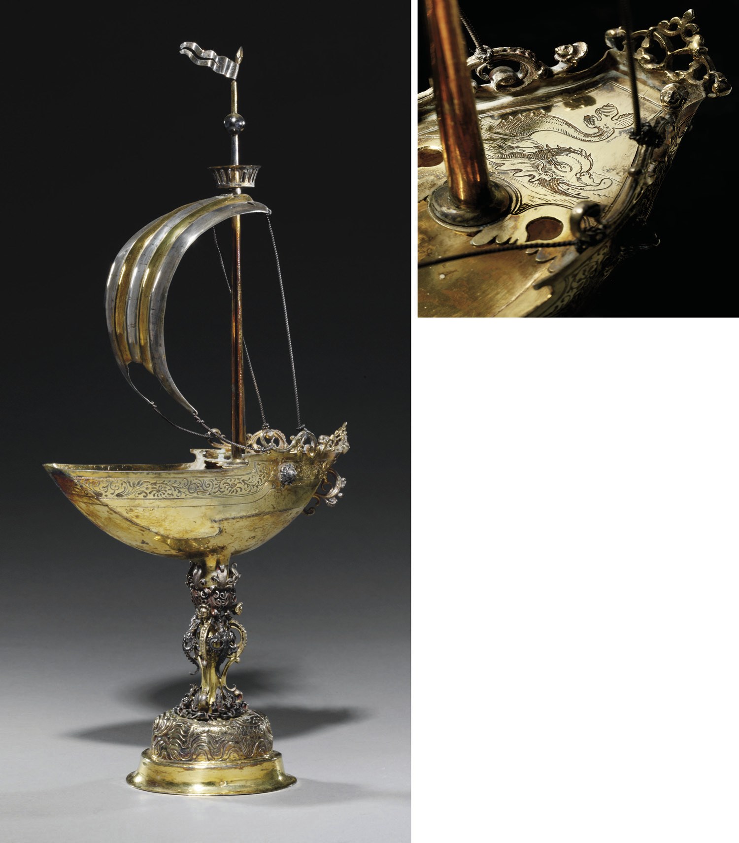 BATEAU EN VERMEIL ET ARGENT