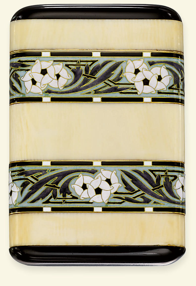 AN ART DECO IVORY, ENAMEL AND ONYX CIGARETTE CASE, BY BOUCHERON