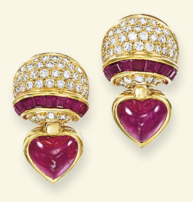 A PAIR OF RUBY AND DIAMOND EAR CLIPS, BY BULGARI