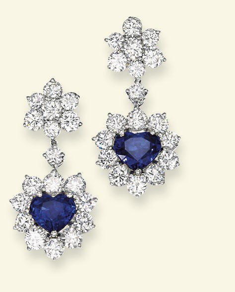 A PAIR OF SAPPHIRE AND DIAMOND EAR PENDANTS