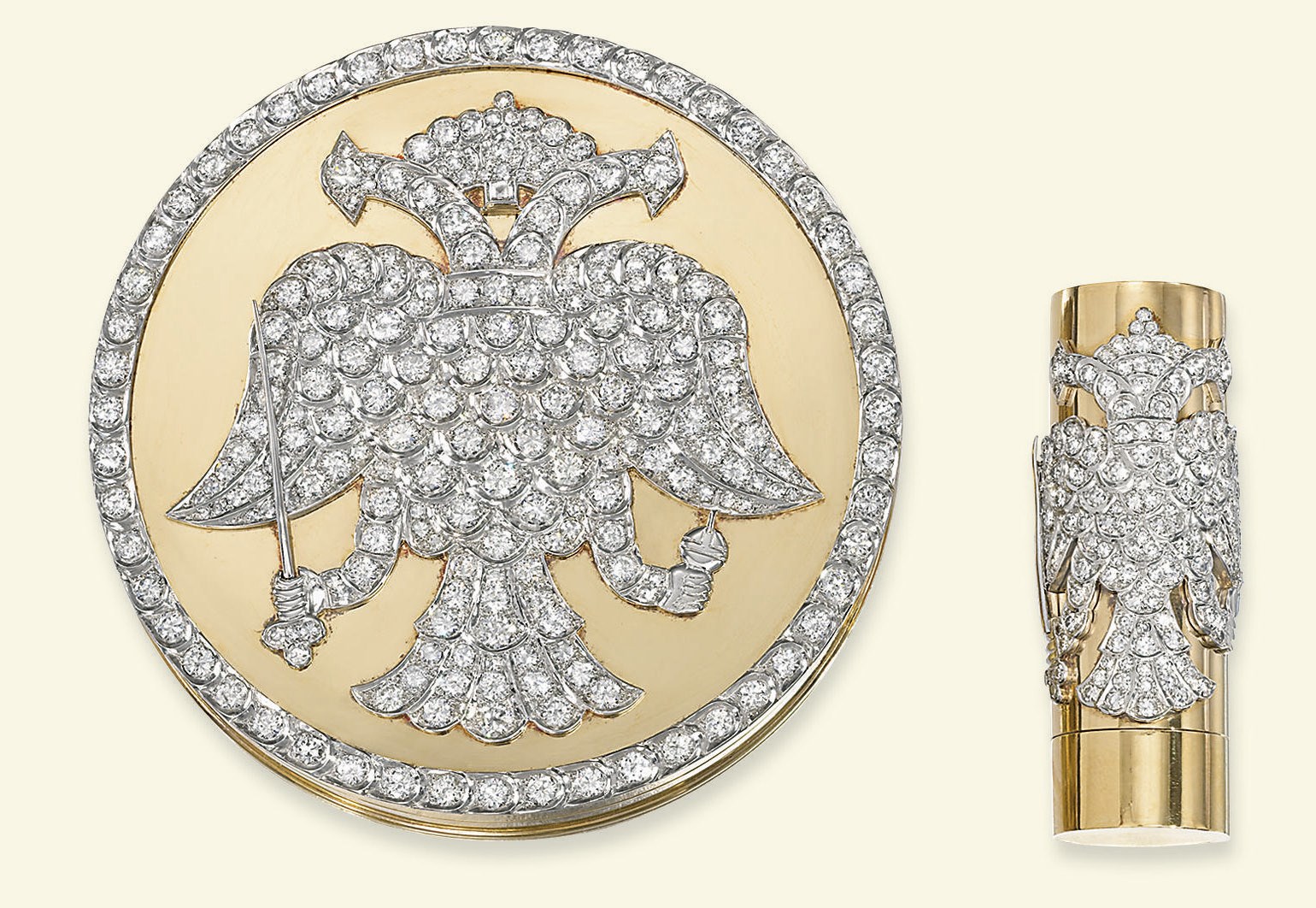 A DIAMOND-SET POWDER COMPACT AND LIPSTICK HOLDER, BY BOIVIN