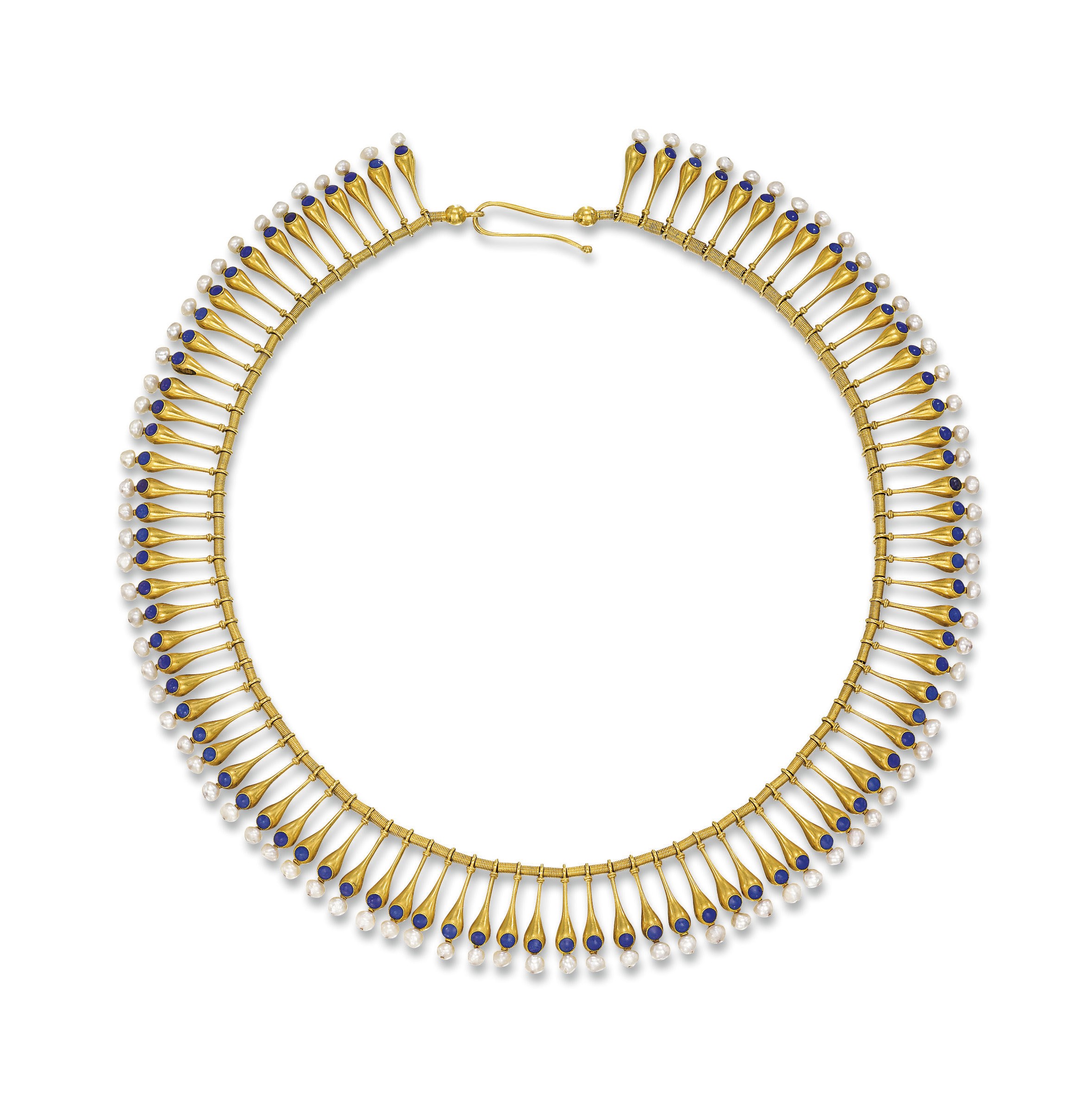 AN ARCHEOLOGICAL REVIVAL PEARL AND ENAMEL NECKLACE