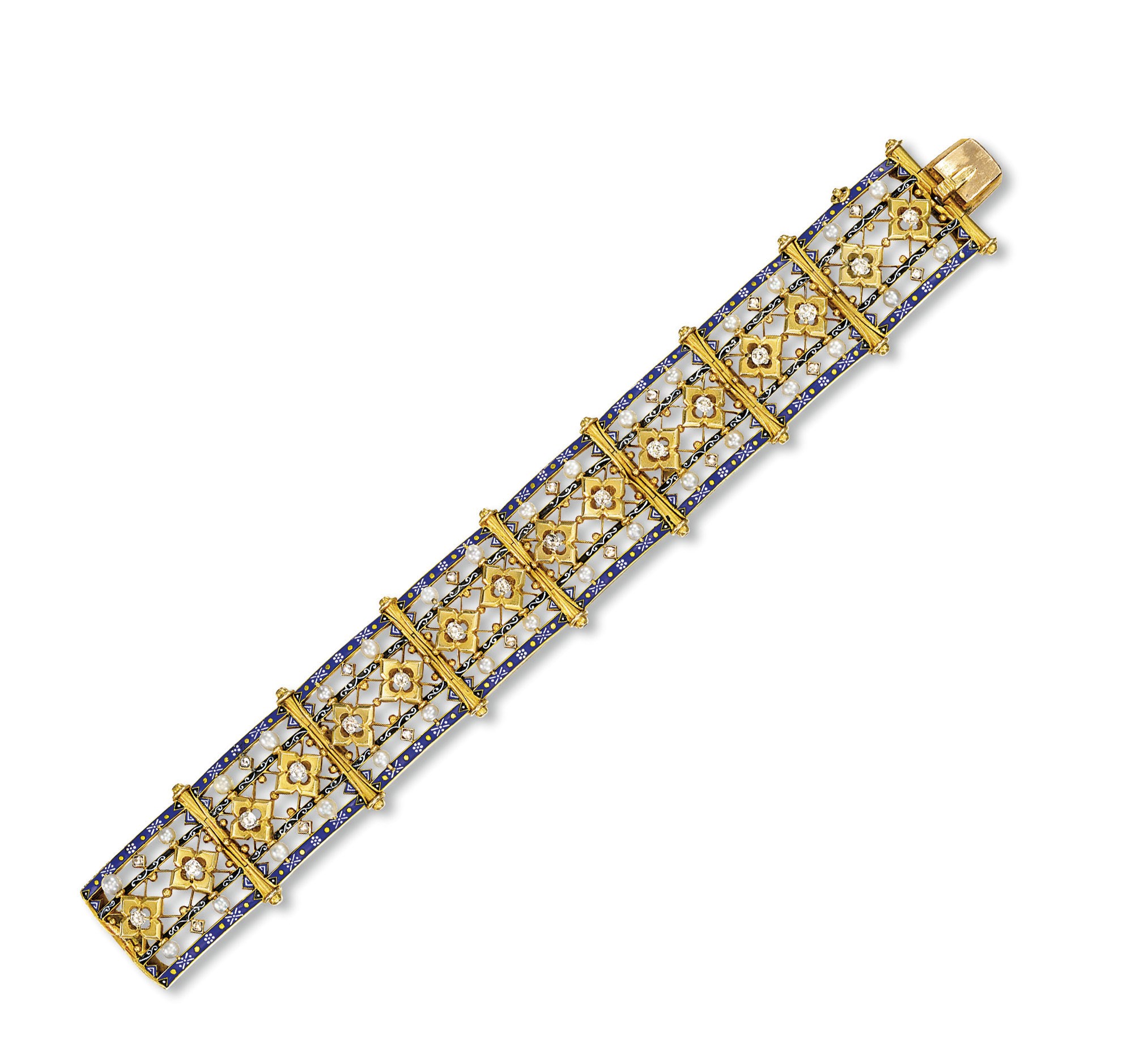 A RENAISSANCE REVIVAL ENAMEL, DIAMOND AND PEARL BRACELET, BY CARLO GIULIANO