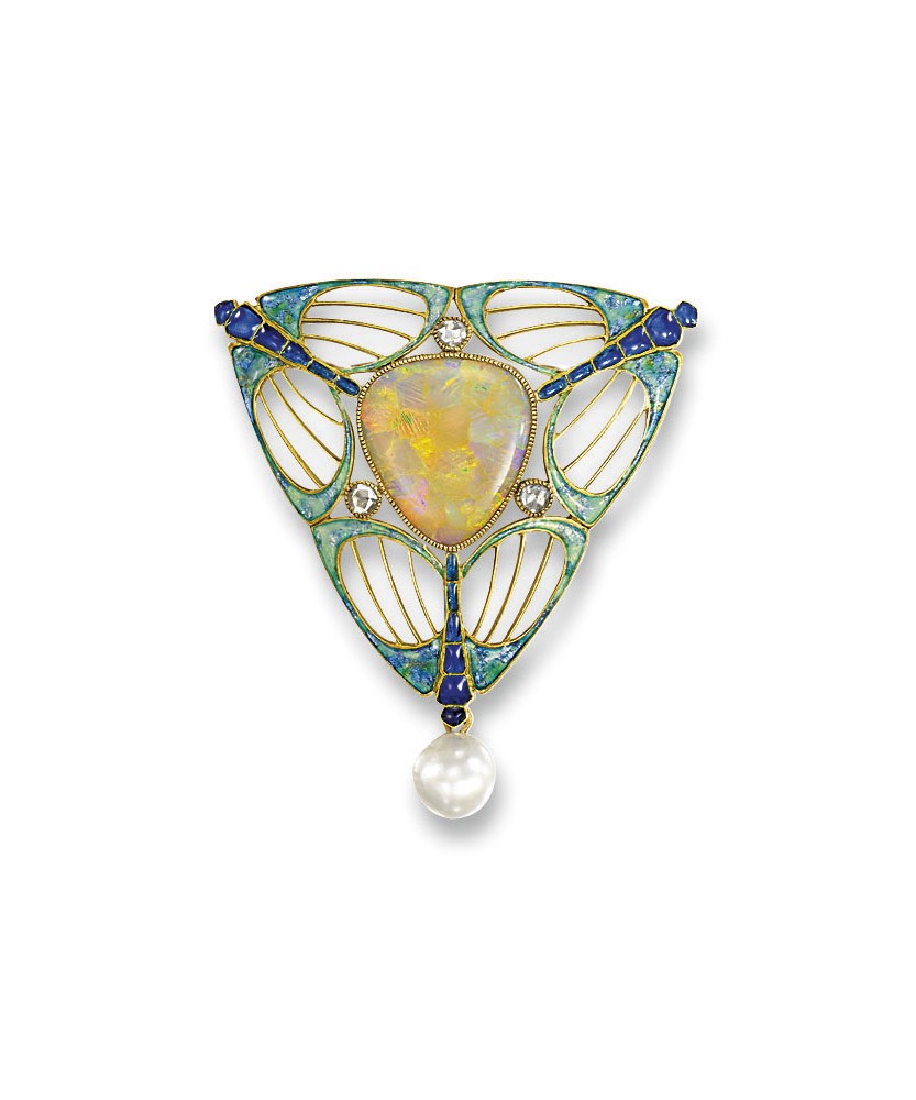 AN ART NOUVEAU OPAL, PEARL AND ENAMEL BROOCH, BY GEORGES FOUQUET